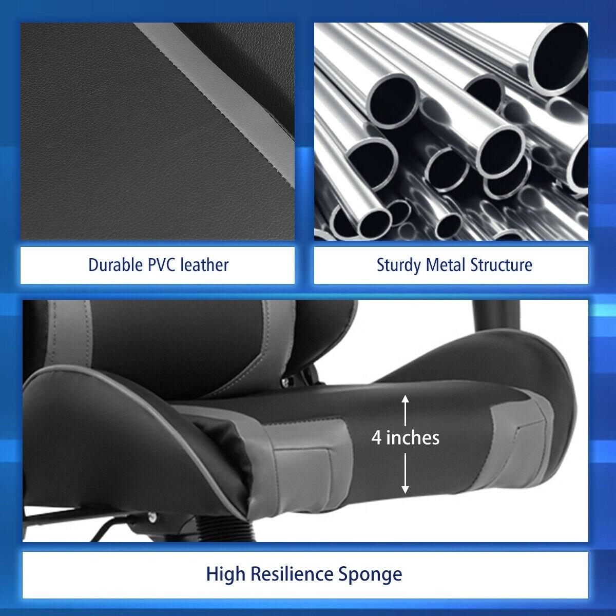 Costway Massage Gaming Chair Reclining Swivel Racing Office Chair w/Lumbar Support Grey