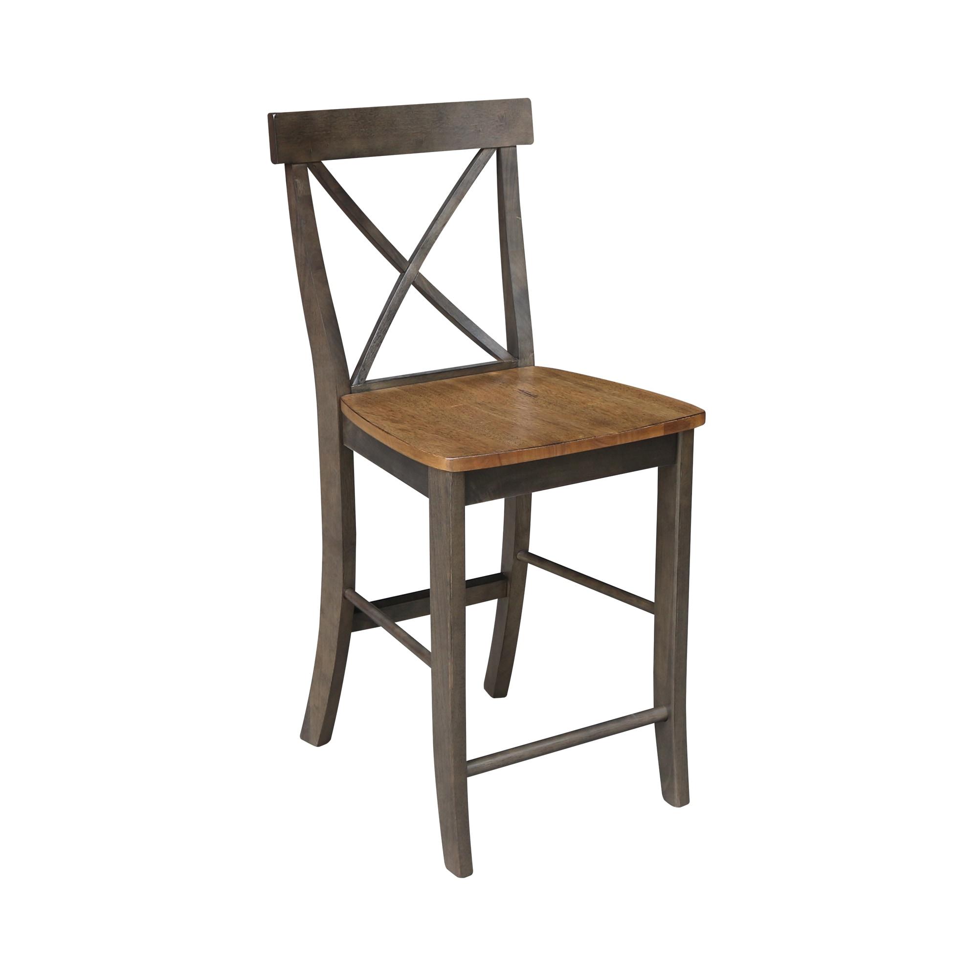 24" Martha X Back Counter Height Barstool Hickory Brown - International Concepts: Hardwood Frame, Armless