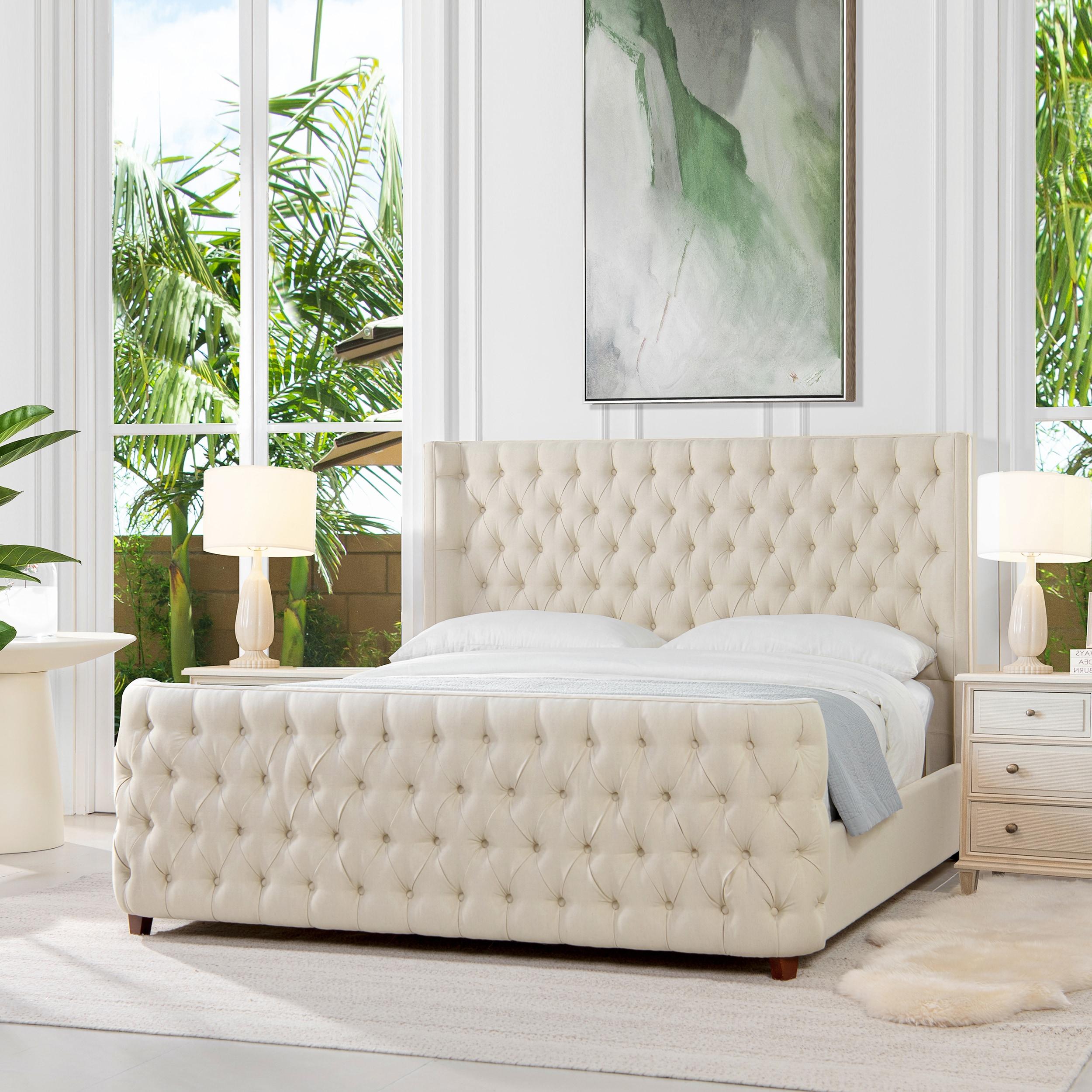 Jennifer Taylor Home Brooklyn Tufted Bed King Light Beige Linen