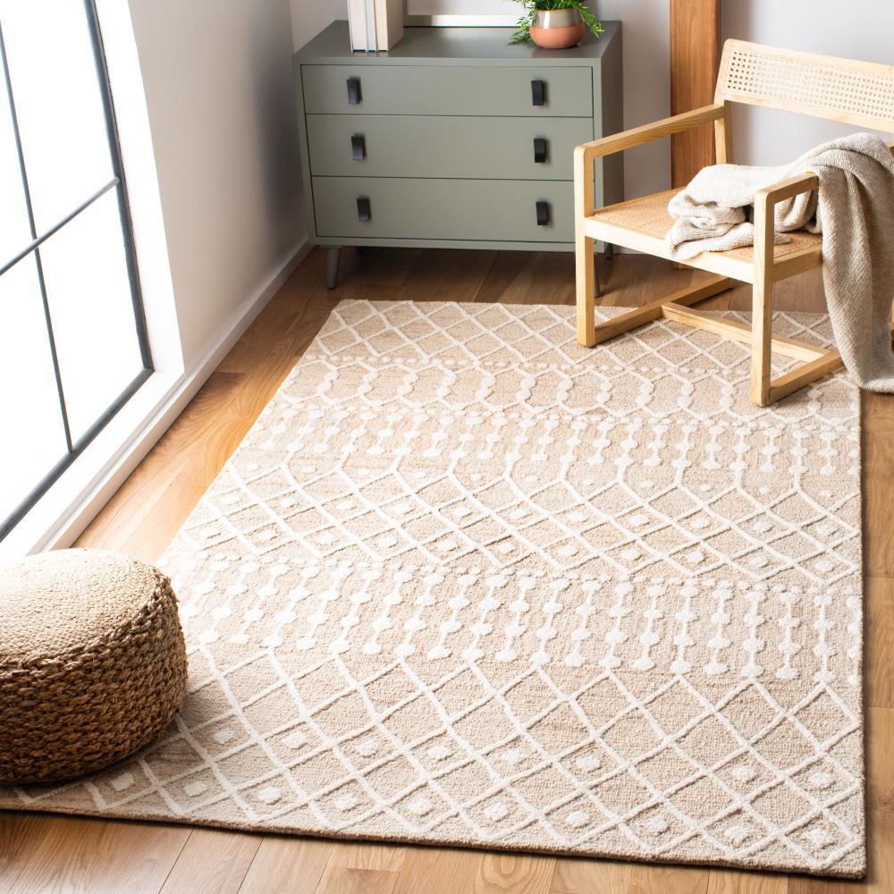 SAFAVIEH Blossom Aspen Geometric Wool Area Rug, Beige/Ivory, 6' x 6' Square