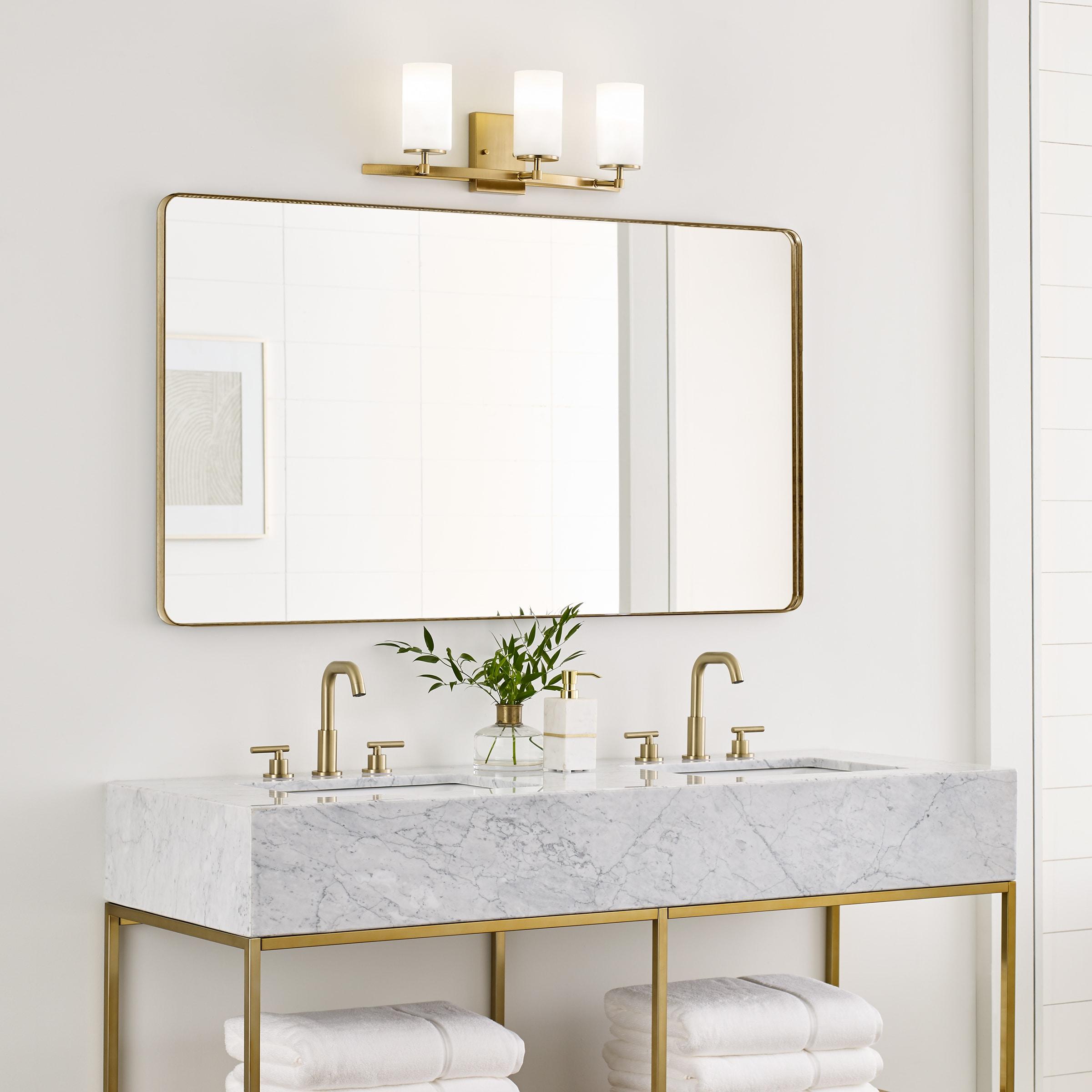 Satin Brass 3-Light Wall Bath Sconce with Etched White Glass