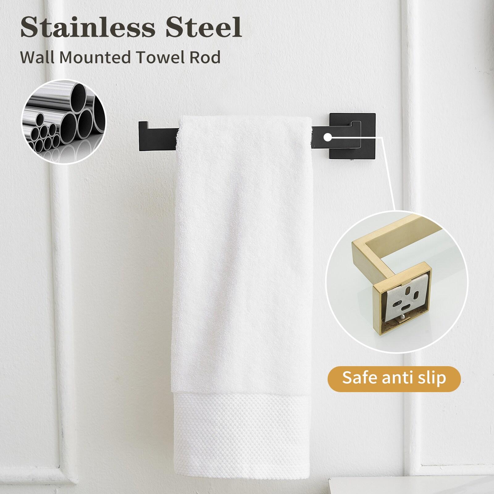 BWE 5-Piece Bath Hardware Set with Double Hooks Towel Ring Toilet Paper Holder Towel Bar in Black