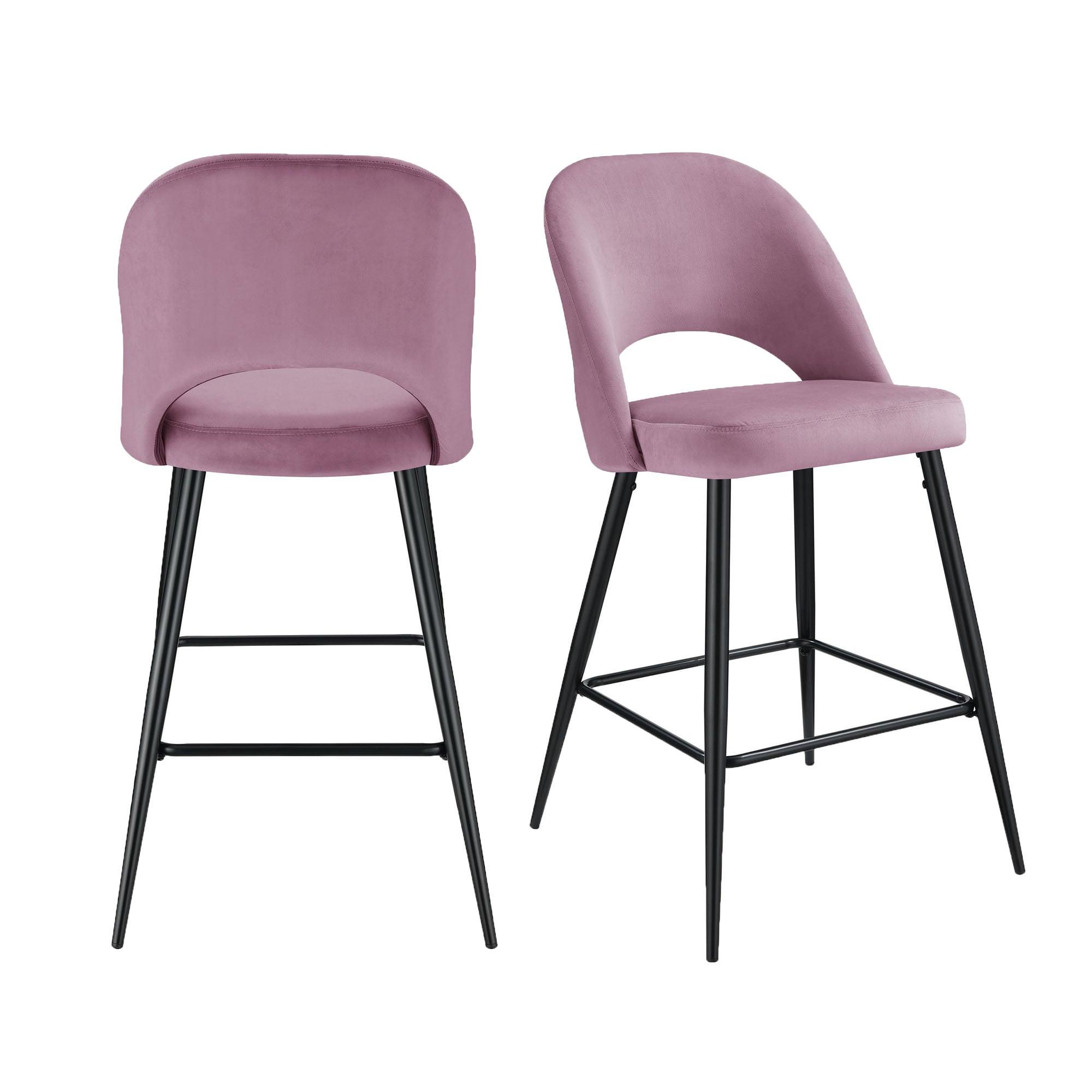 Picket House Furnishings Loran Bar Stool Set in Pink Velvet Fabric