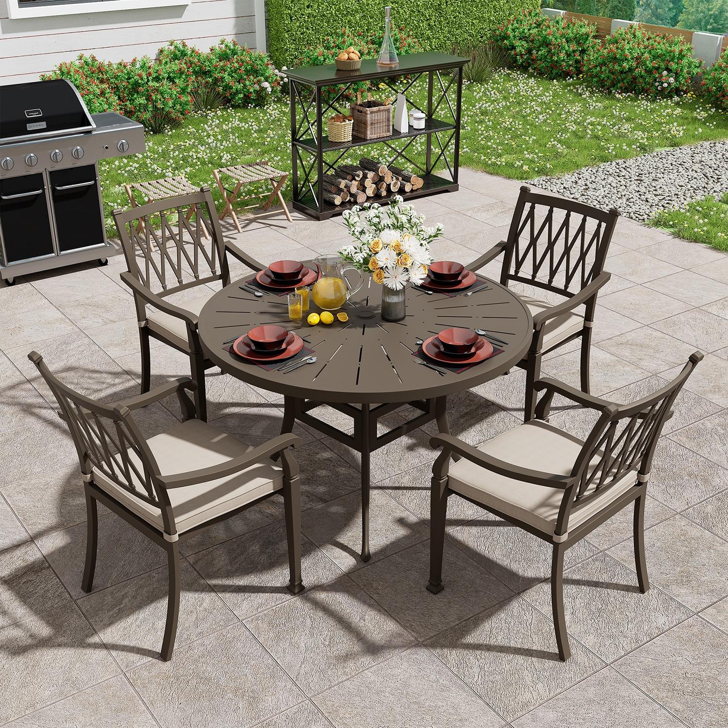 Mondawe Cast Aluminum Outdoor Dining Armchair Set of 4, 23" Extra Wide Ergonomic Patio Chair with Beige Olefin Cushion