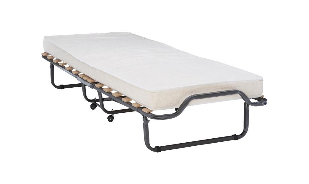 Twin Black Metal Folding Bed with Slats and Cover