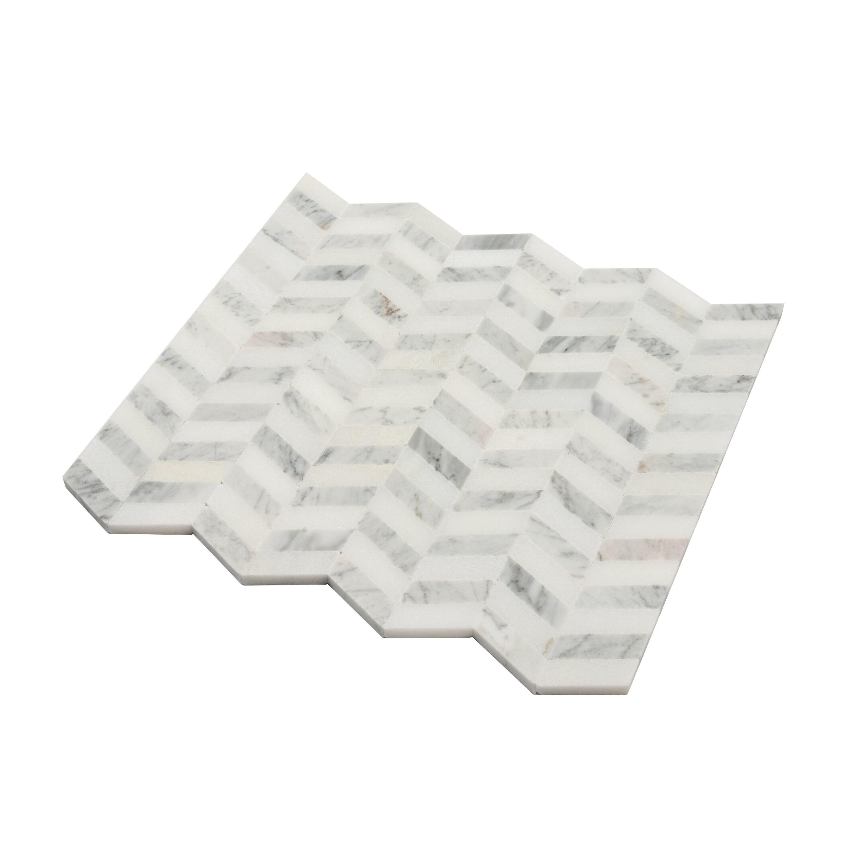 Apollo Tile   5 Pack White and Gray 11.4-in. x 13-in. Chevron Polished Marble Mosaic Tile (5.15 Sq ft/case)