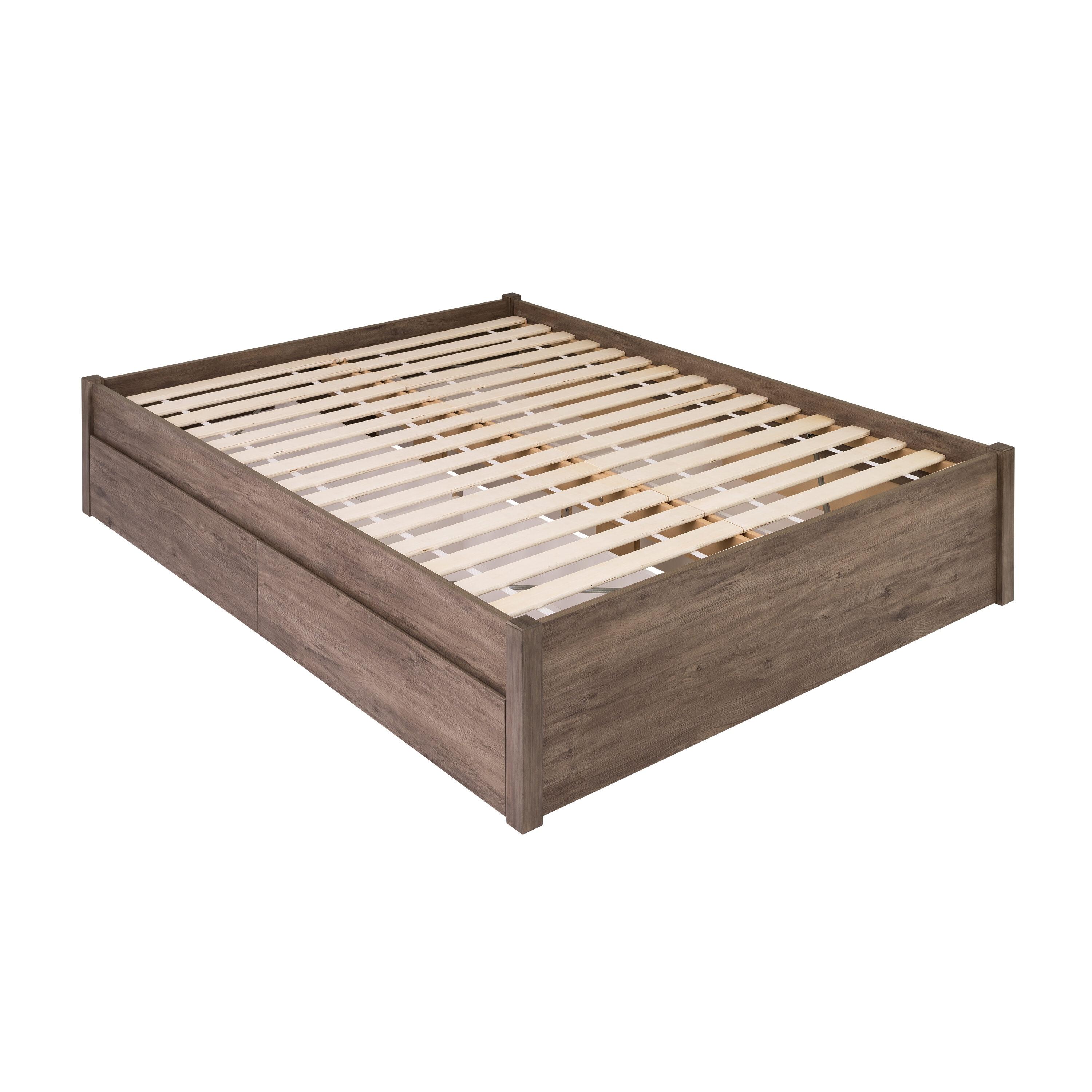 Prepac Queen Select 4 - Post Platform Bed with 4 Drawers Drifted Gray: Particle Board & MDF Frame, No Box Spring Needed