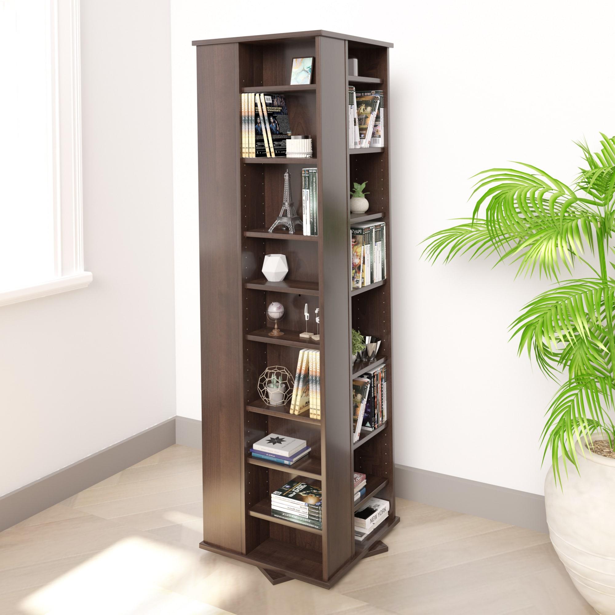 Prepac 4 Sided Spinning Media Storage - Espresso: Holds 1040 CDs, 476 DVDs, Mid-Century Modern Media Tower