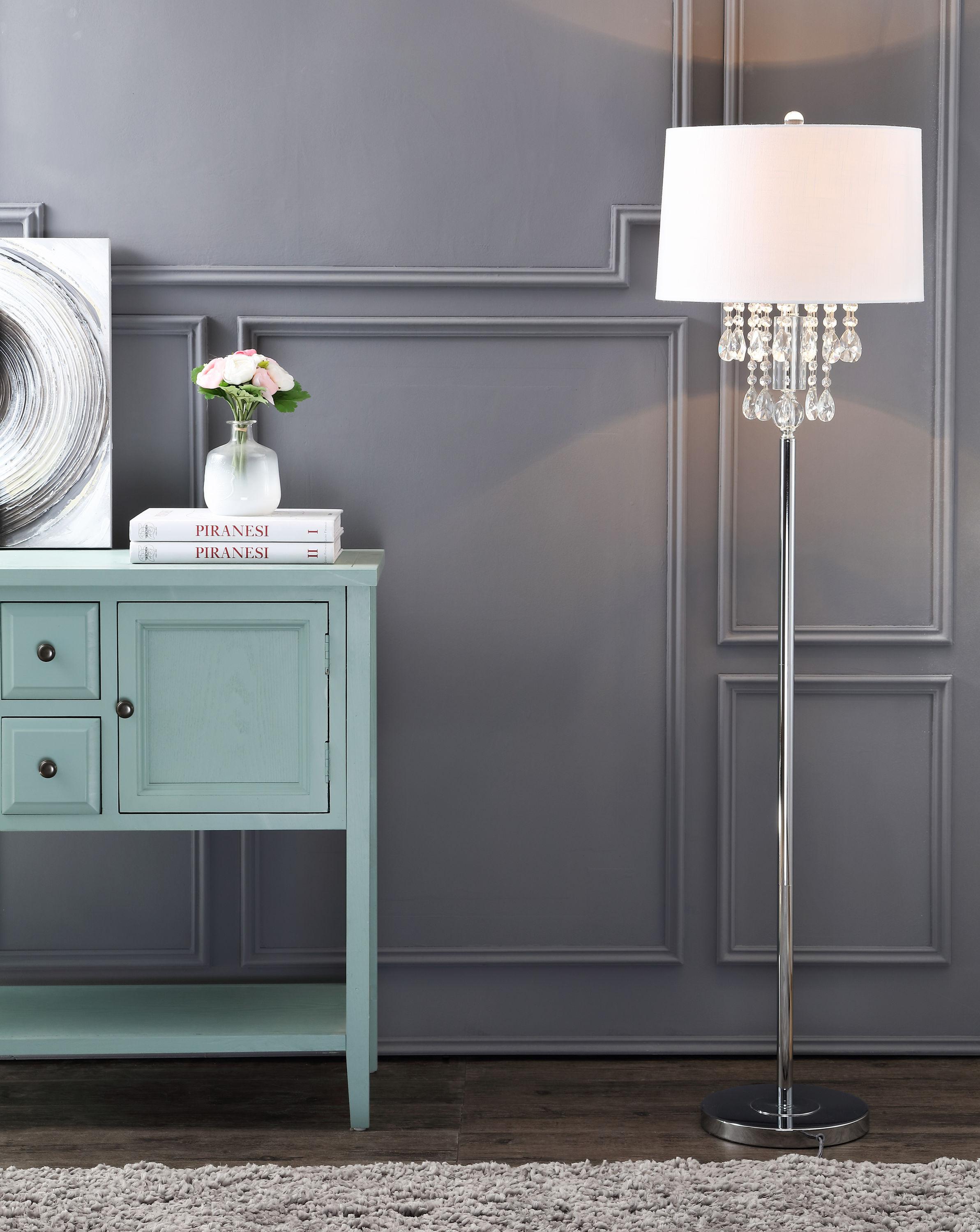 JONATHAN Y JYL2034A Abigail 61" Crystal / Metal LED Floor Lamp, Contemporary, Transitional, Traditional, Glam for living room, dinning room, bedroom, office Bulb Included, Clear/Chrome