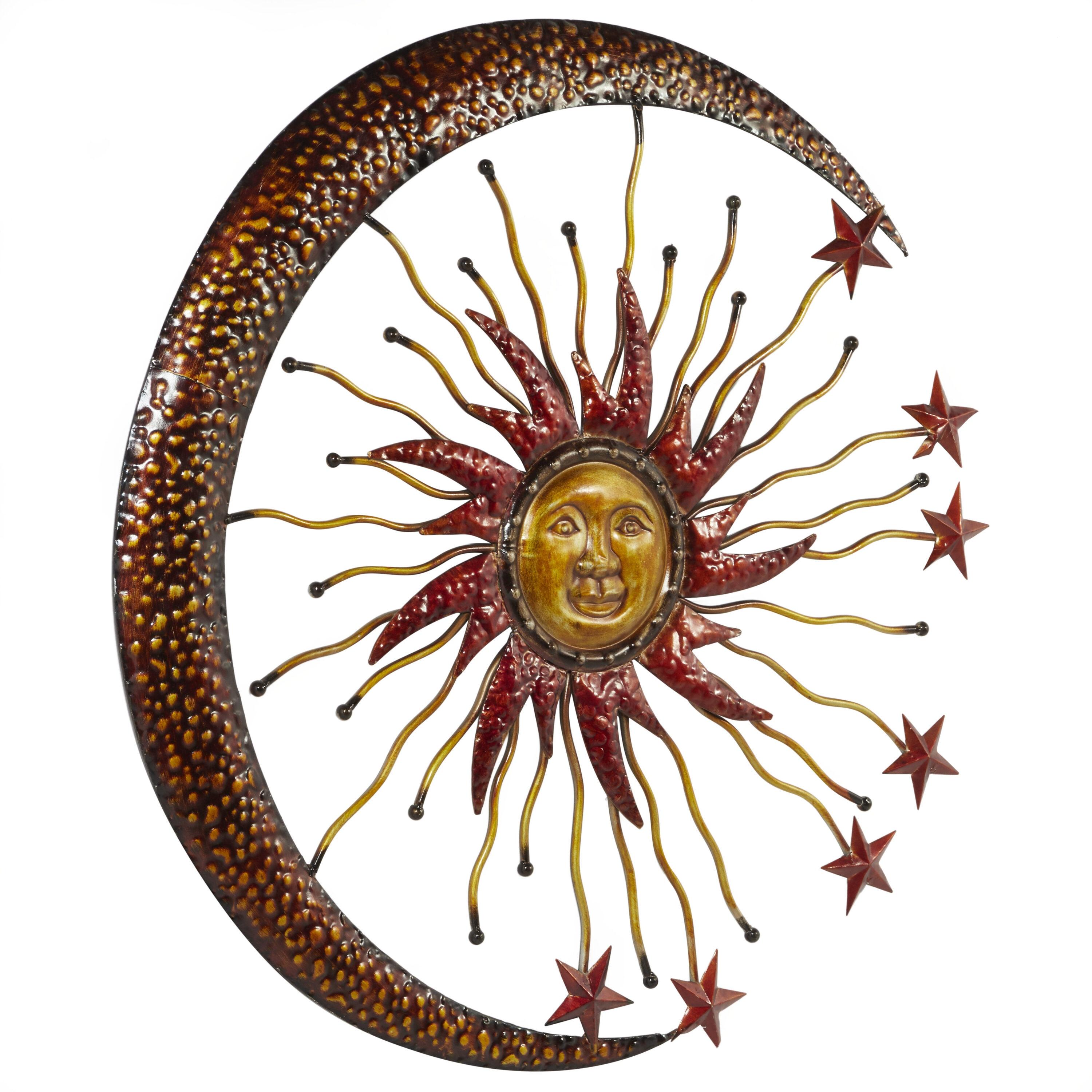 DecMode Copper Metal Indoor Outdoor Sun and Moon Wall Decor with Stars