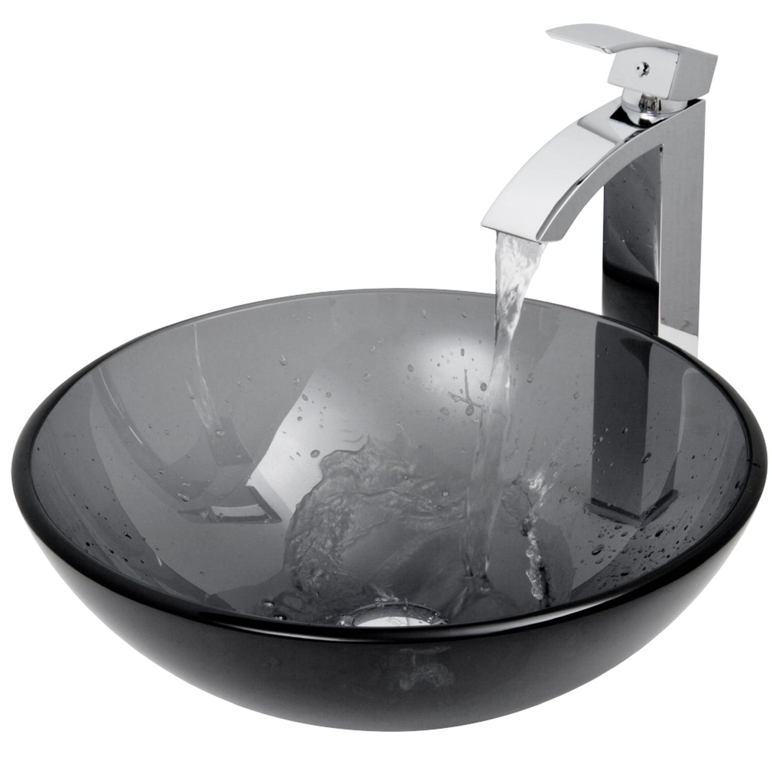 Glass Handmade Circular Vessel Bathroom Sink with Faucet