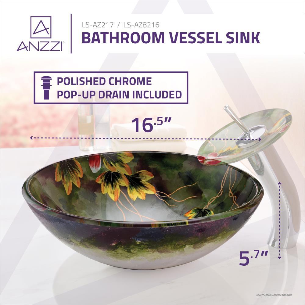 ANZZI Impasto 15.5'' Green Tempered Glass Circular Bathroom Sink with Faucet