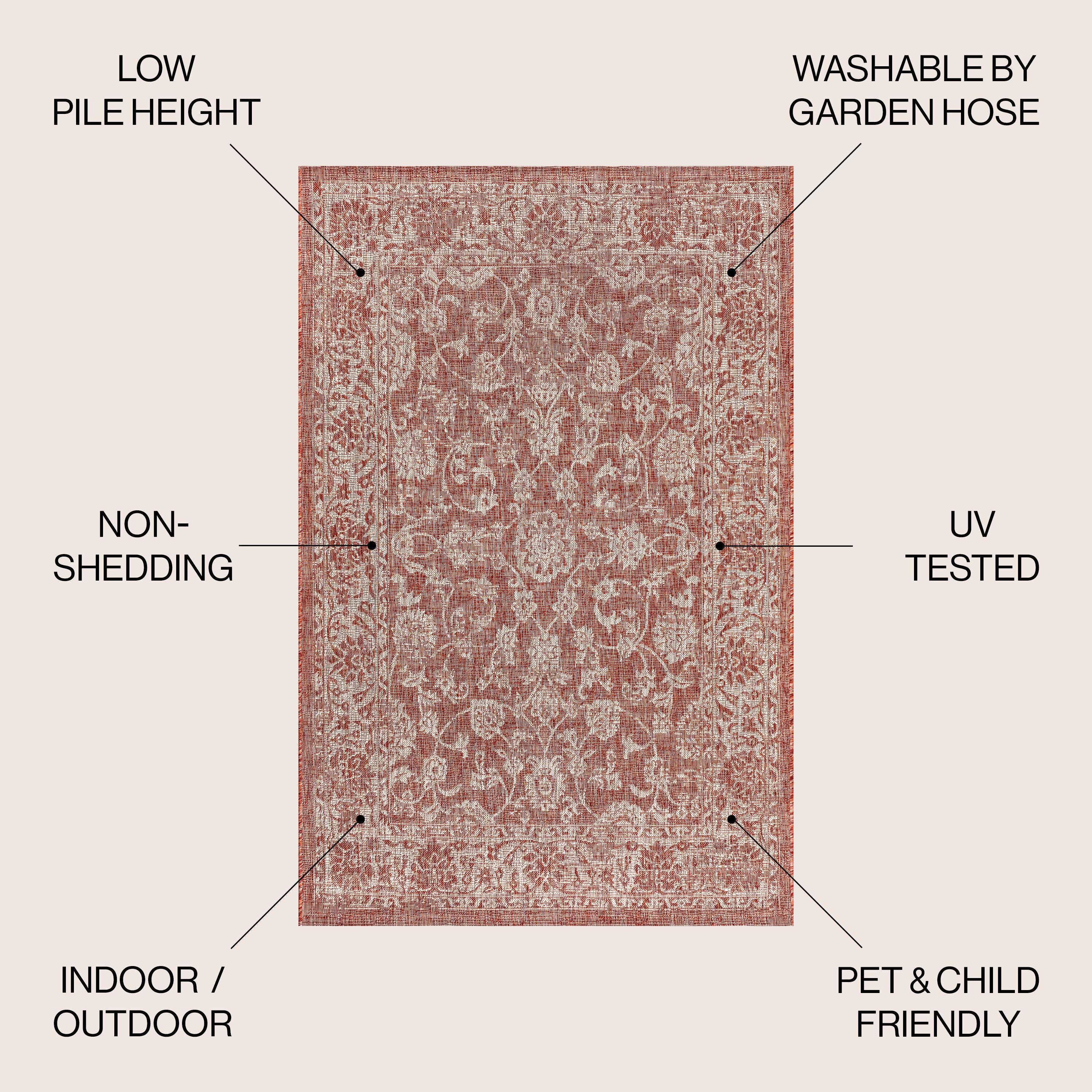 8'x10' Tela Bohemian Textured Weave Floral Indoor/Outdoor Area Rug, Red/Taupe - JONATHAN Y