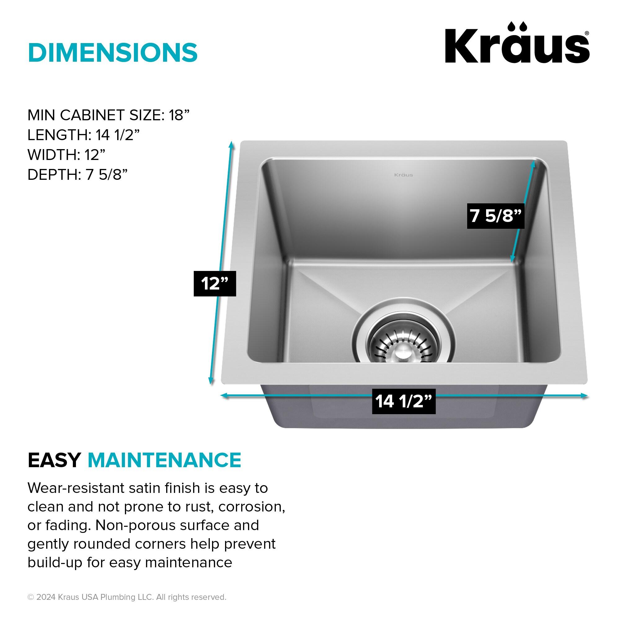 KRAUS Fairlane Single Bowl Gauge Stainless Steel Kitchen Bar Sink