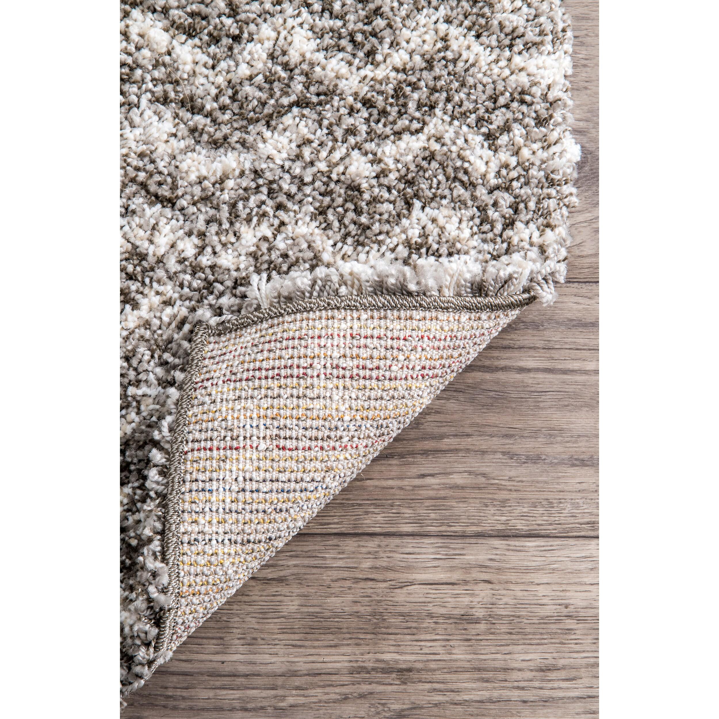Nuloom Cuellar Striped 7x9 Shag Indoor Area Rug for Living Room Bedroom Dining Room Nursery, Dark Grey/Ivory