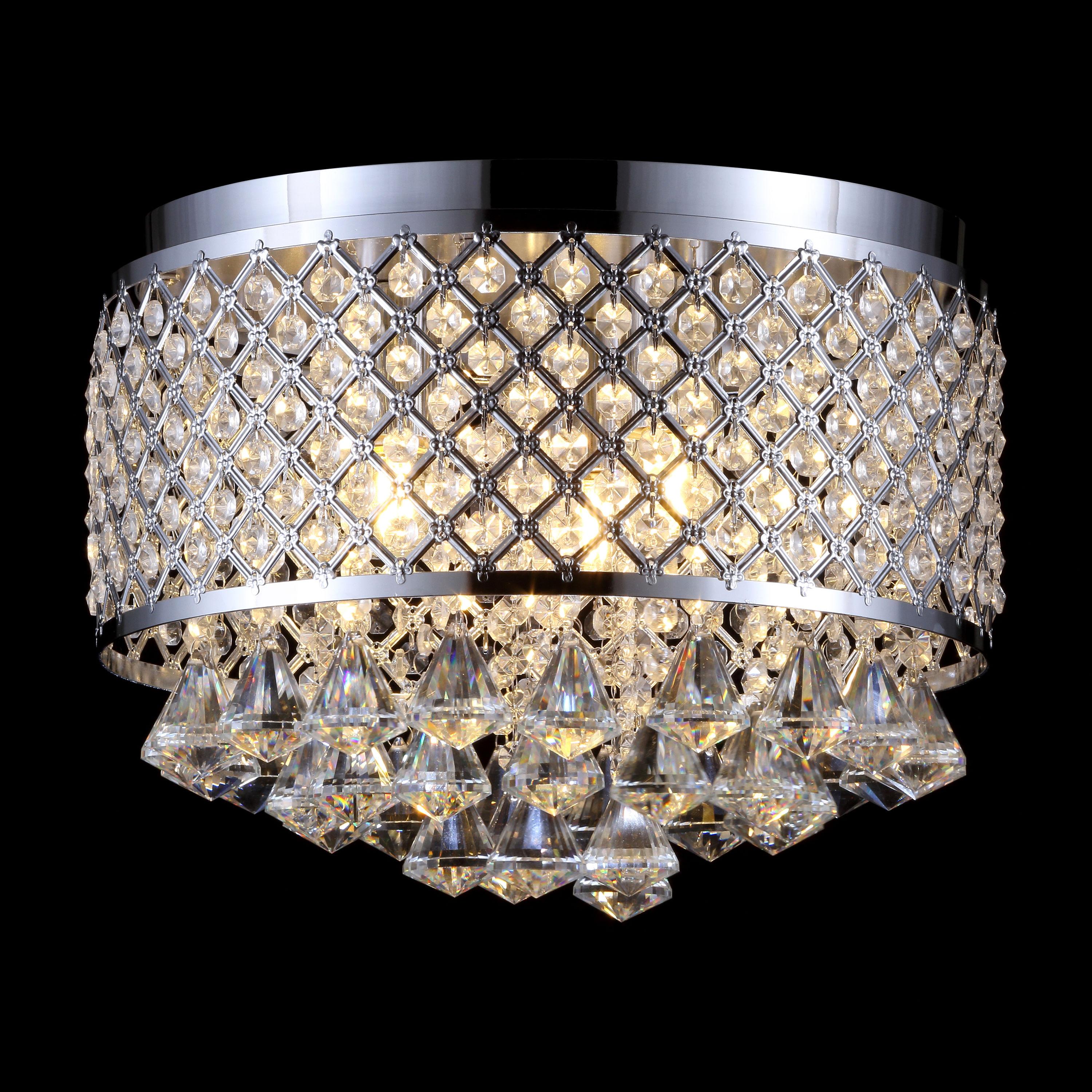 JONATHAN Y Evelyn 14.7" 3-Light Crystal Drops/Metal LED Flush Mount, Chrome