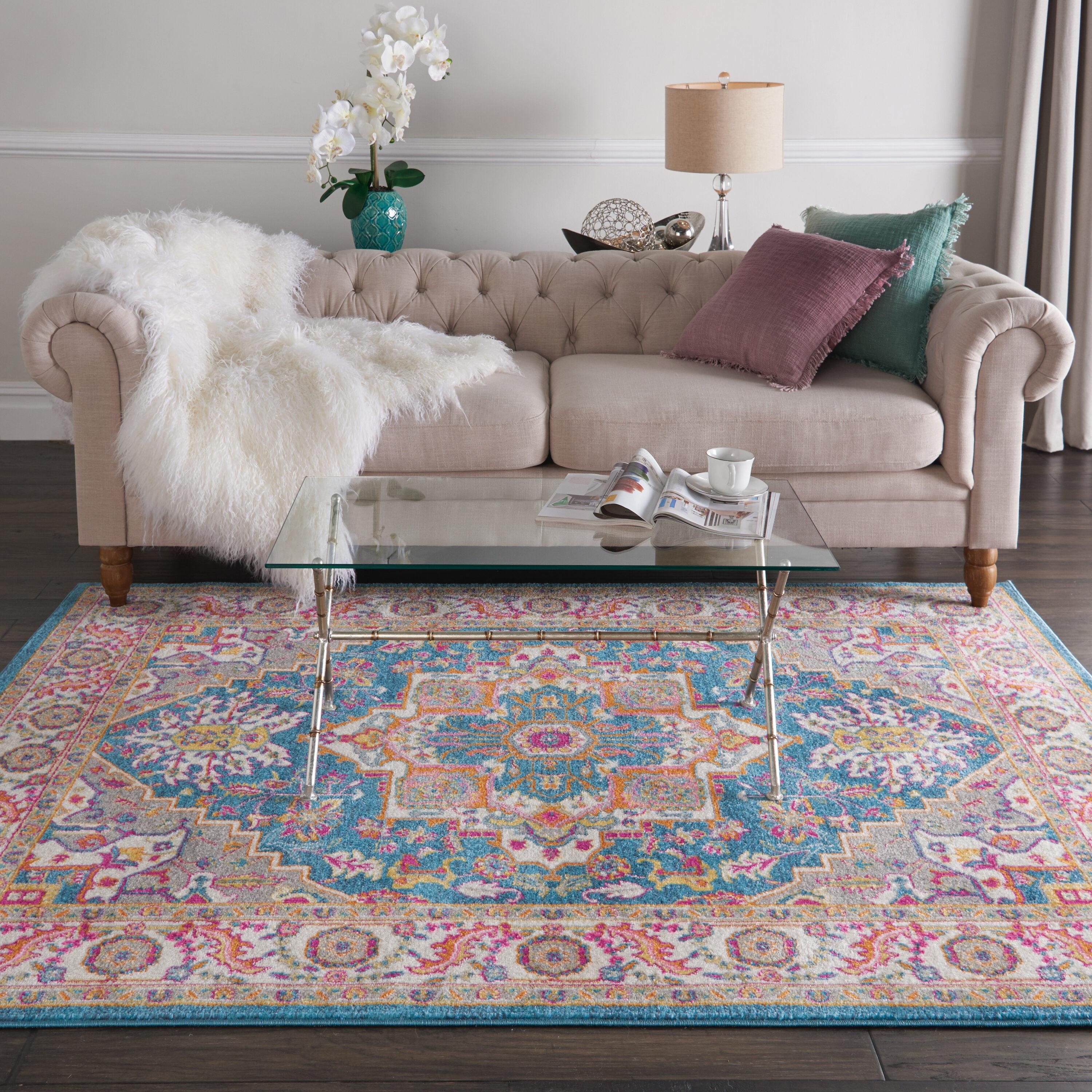 Nourison Passion Colorful Center Medallion Area Rug Teal Multicolor 5'3" x 7'3"
