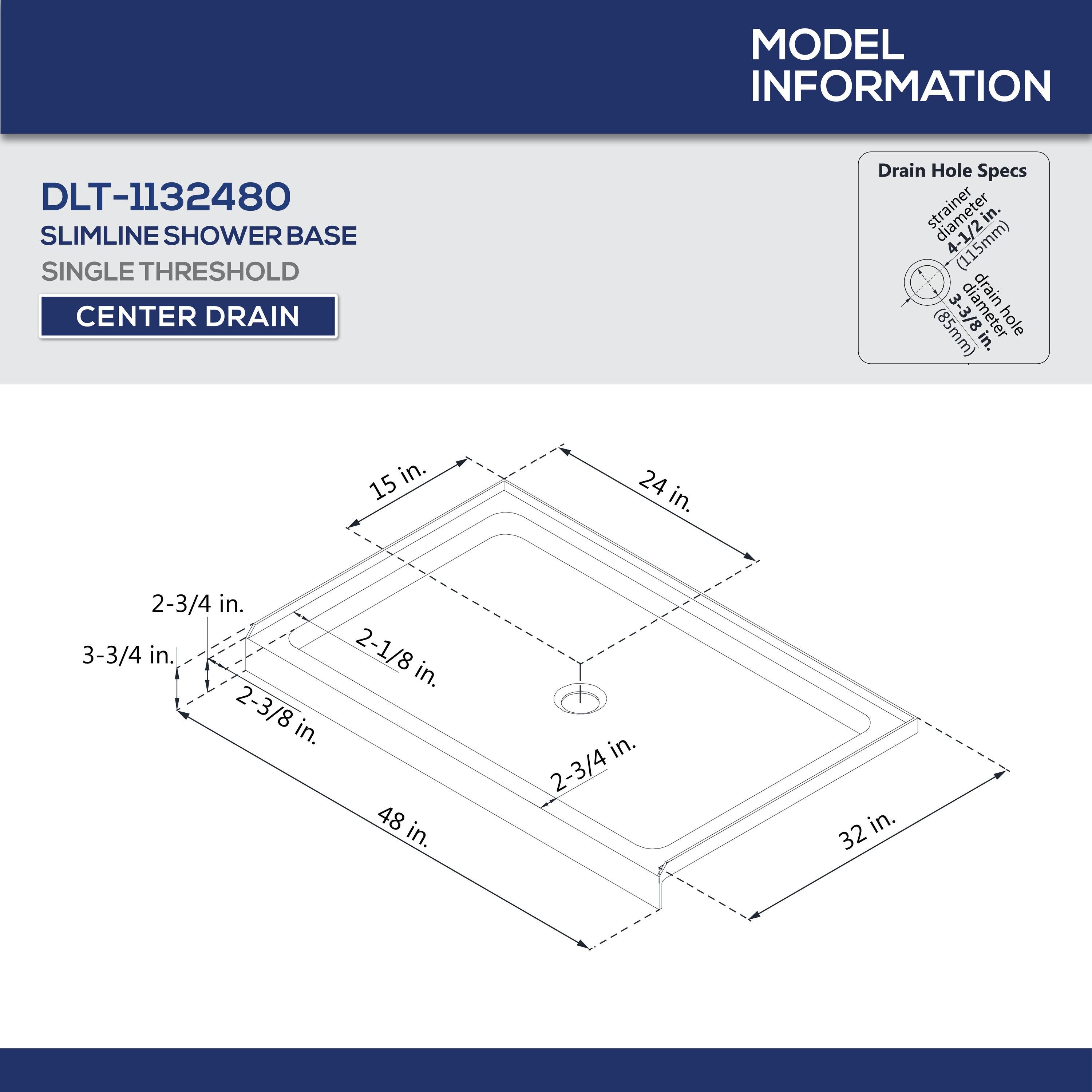 SlimLine 48" x 32" Single Threshold Shower Base