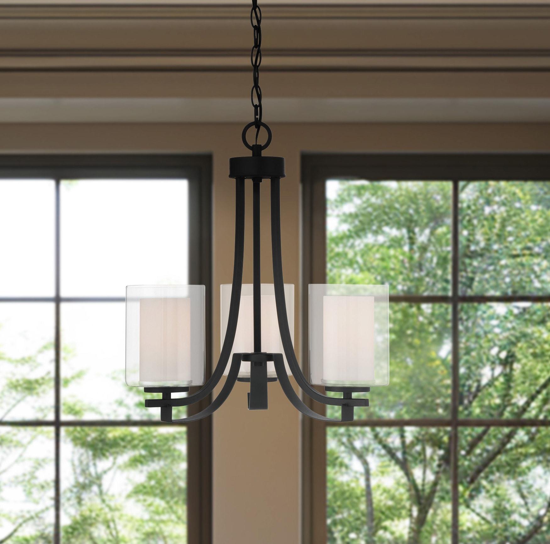 Minka Lavery Coal Black Pendant Chandelier 18" Wide Modern Clear Outer White Inner Glass 3-Light Fixture for Dining Room House