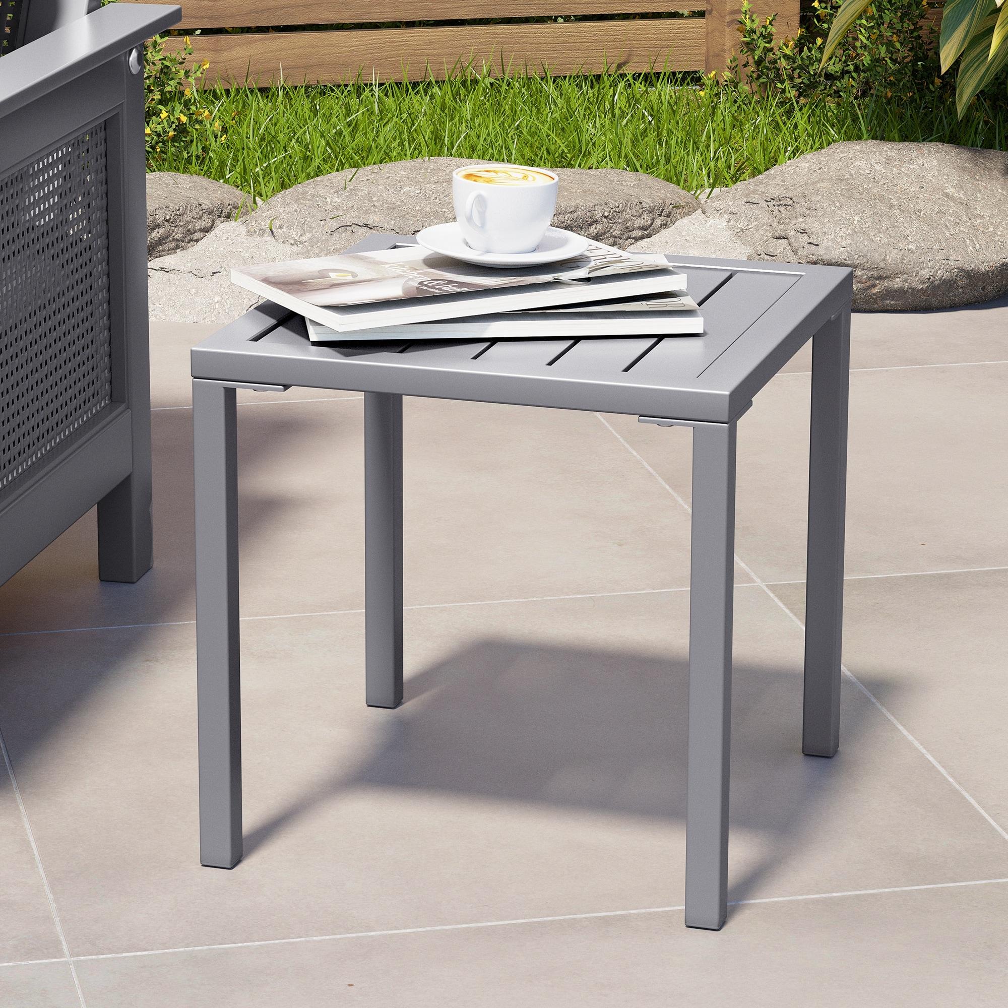 Crestlive Products Outdoor Aluminum End Table Square Patio Side Table - 15.7" L x 15.7" W x 15.9" H 1-Piece, Light Gray