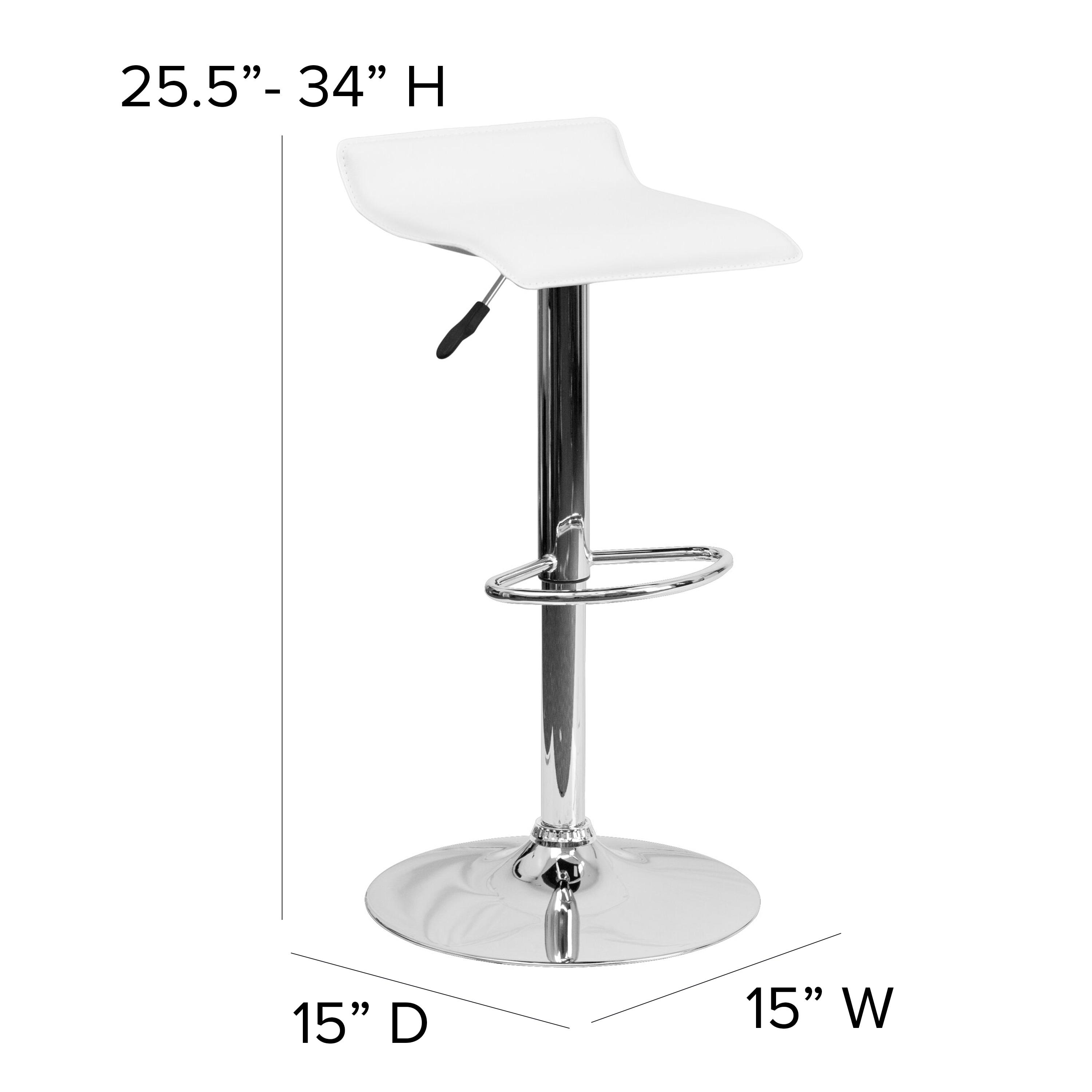 Flash Furniture Contemporary White Vinyl Adjustable Height Barstool with Solid Wave Seat and Chrome Base