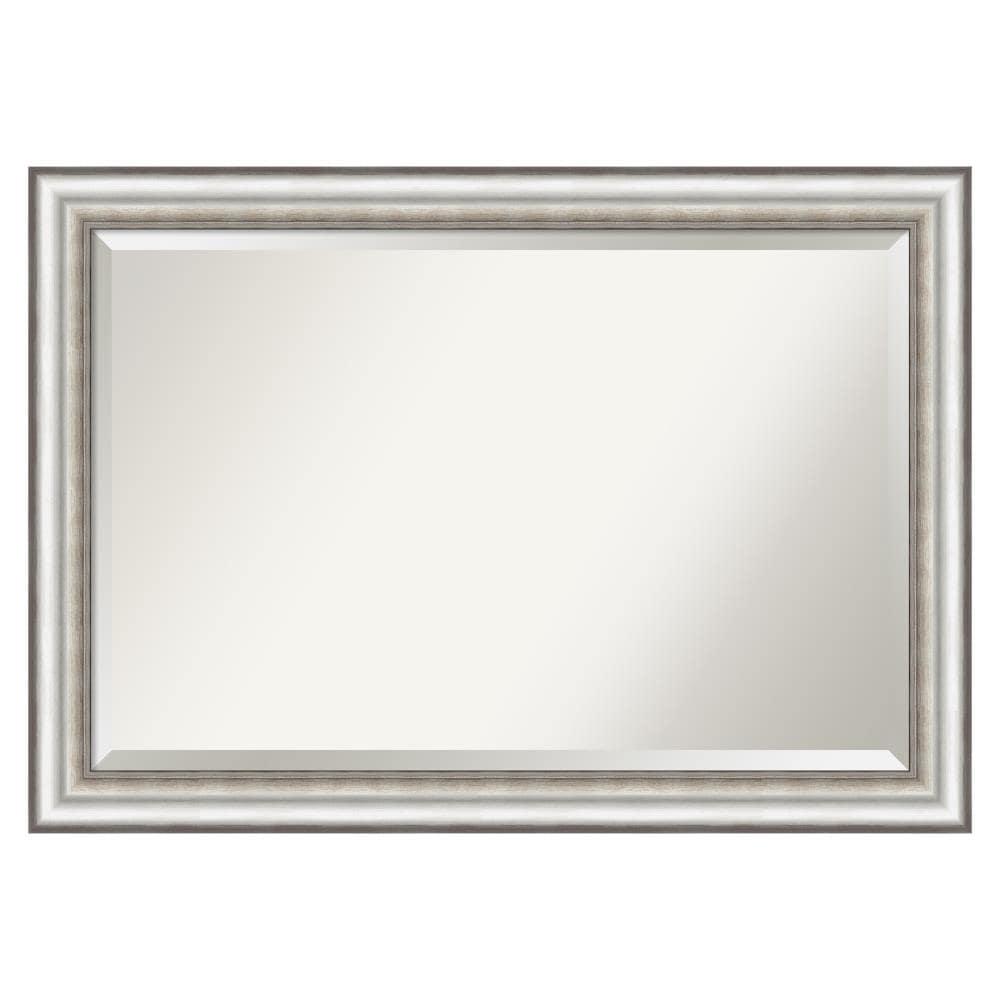 41" x 29" Salon Framed Bathroom Vanity Wall Mirror Silver - Amanti Art: Modern Rectangle, No Assembly Required