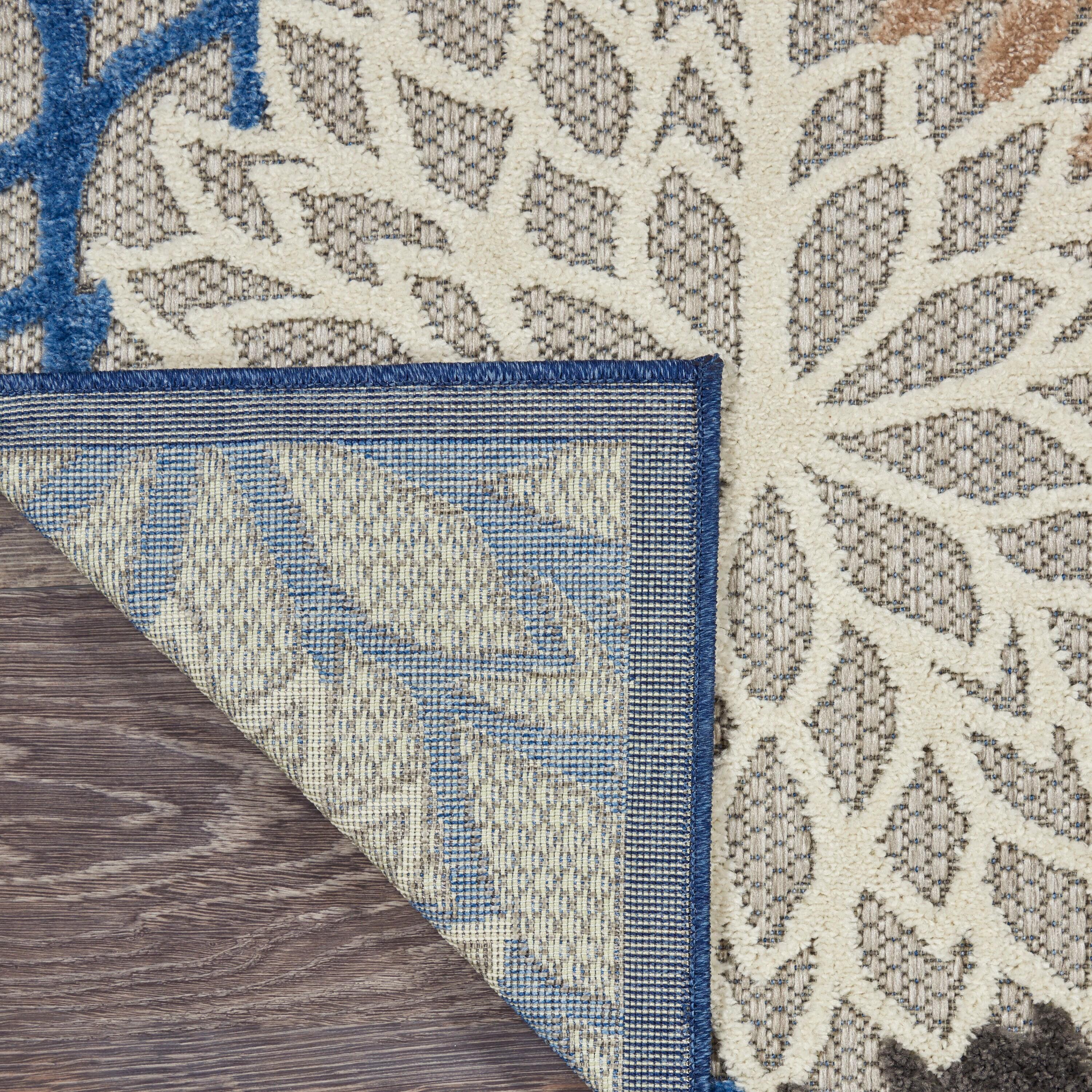 Nourison Aloha Floral Bloom Flatweave High-Low Indoor Outdoor Area Rug Blue/Multicolor 3'6" x 5'6"