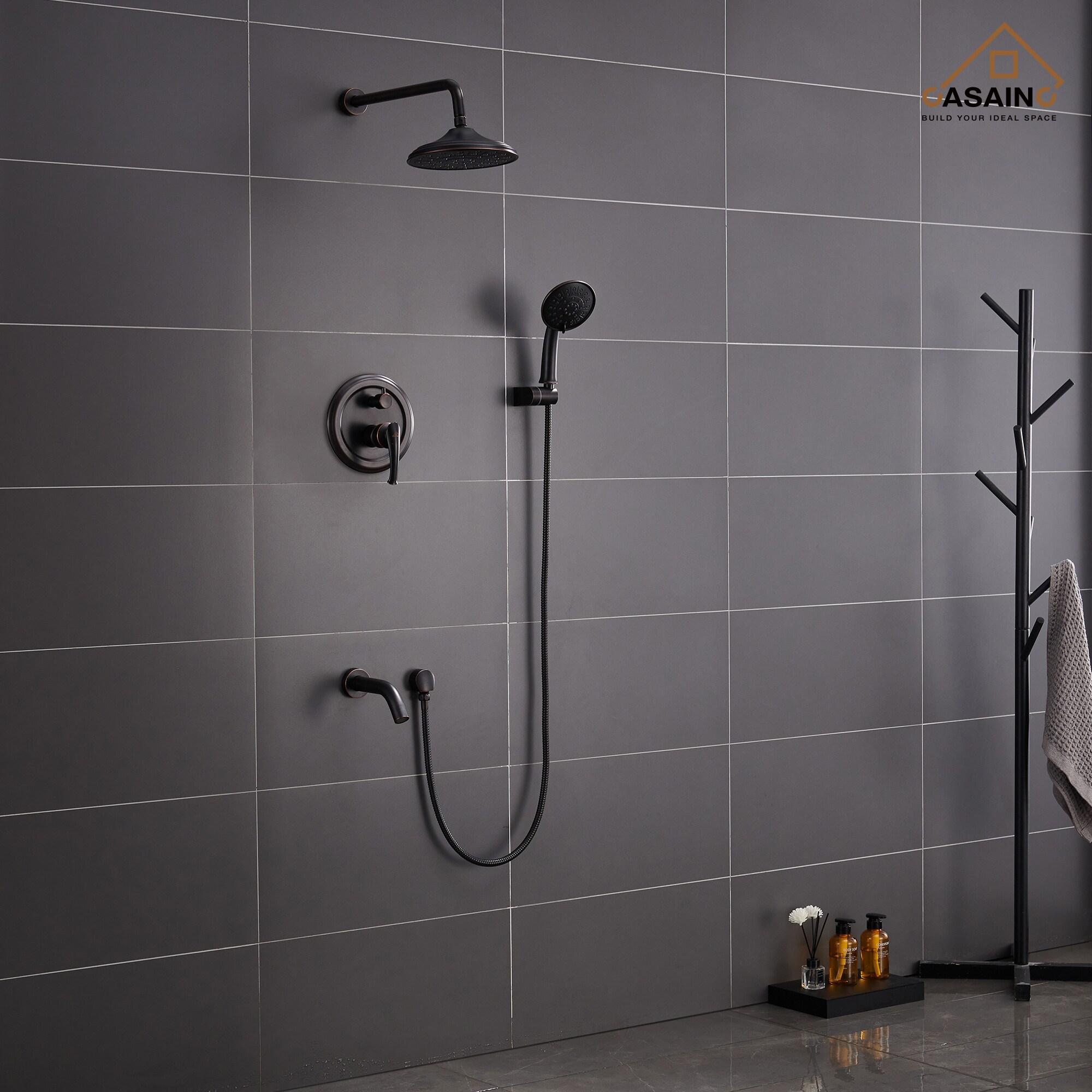 Retro Wall Mount 3 Funtions Rainfall Shower System with 3 Setting Handheld, Bath Spout, Rough-In Valve and Diverter