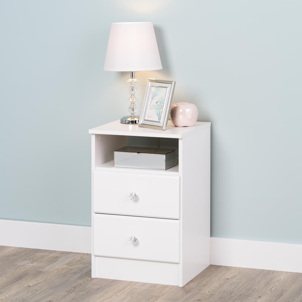 Astrid 2 Drawer Nightstand with Crystal Knobs White - Prepac: Modern Style, Open Shelf Storage