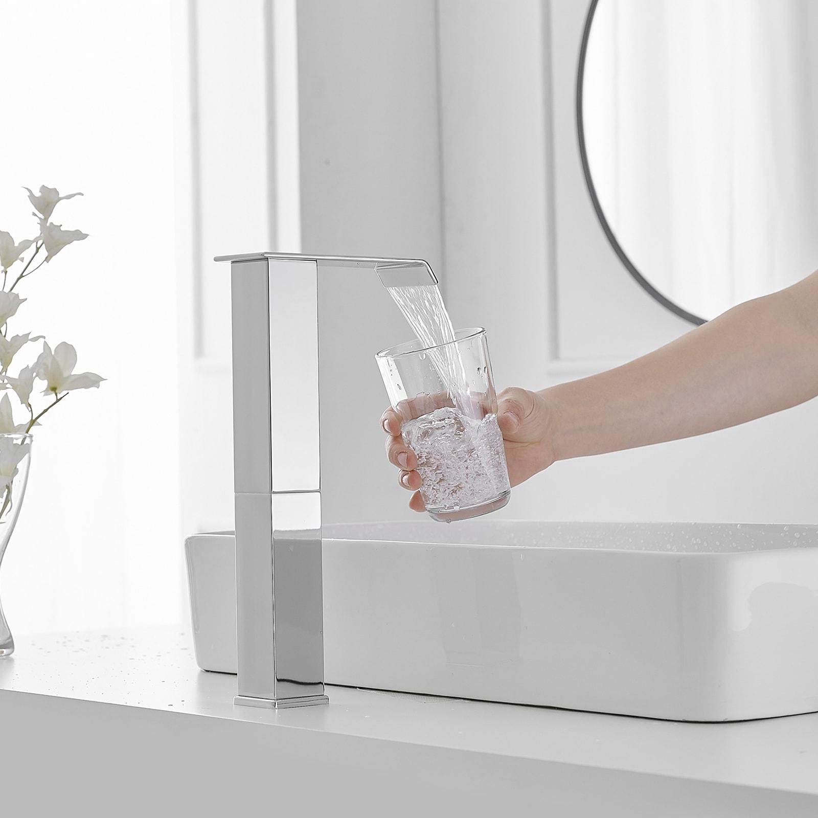 BWE DC Automatic Sensor Touchless Vessel Sink Faucet Single Hole Bathroom Faucet with Pop Up Drain