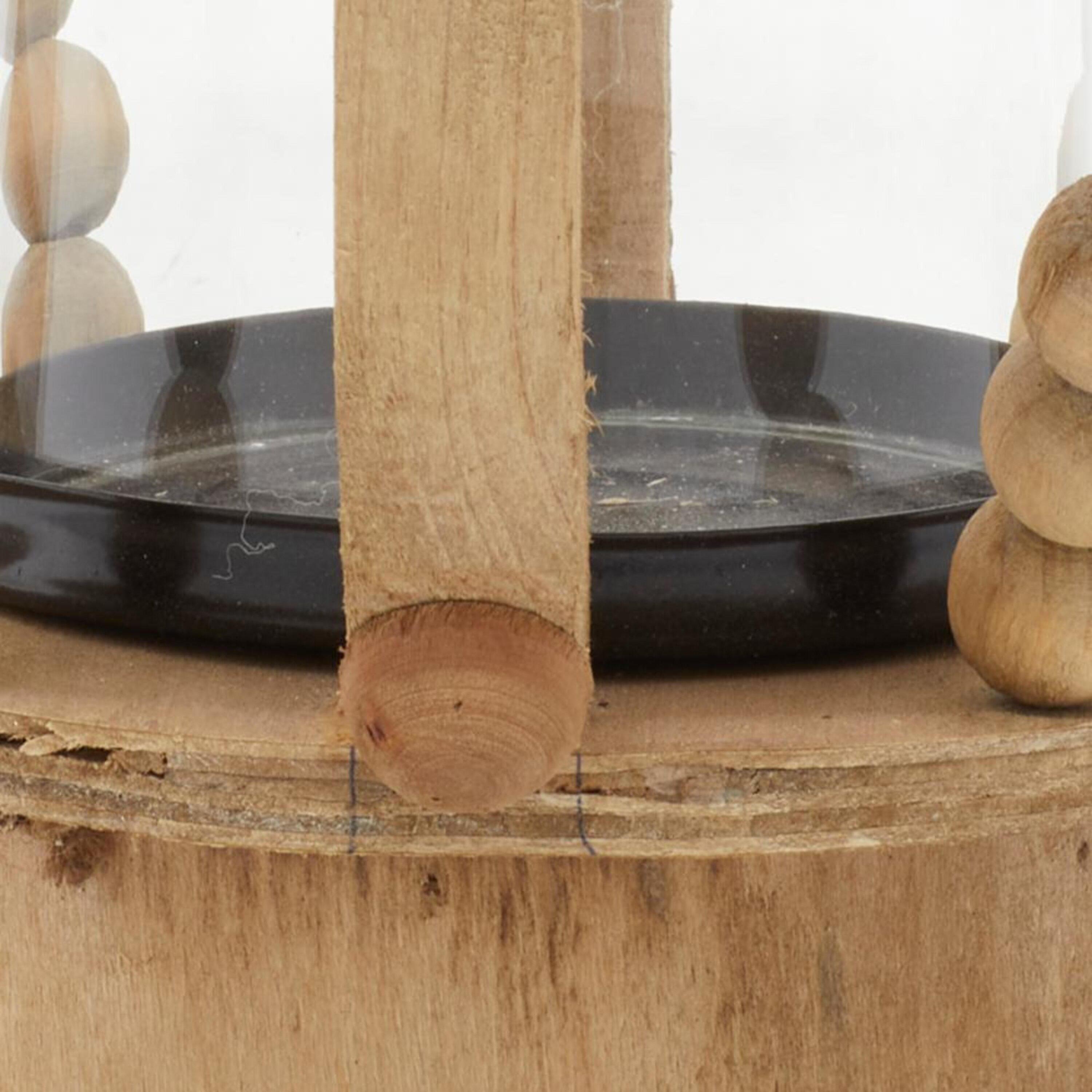 Olivia & May 16" x 10" Rustic Wood/Glass Candle Holder with Rope Handle Beige : Wooden Lantern, Tall Pillar Style