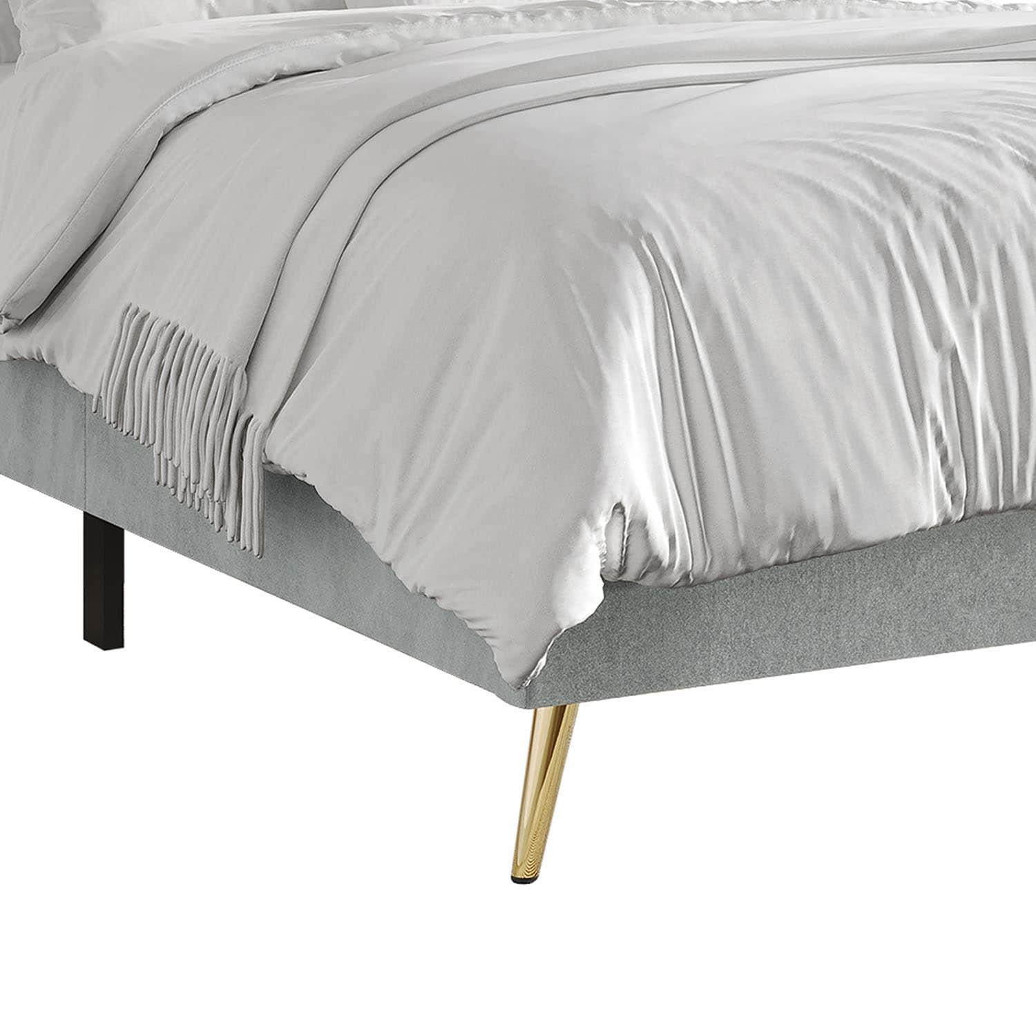 Castle Place Contemporary Velvet Queen Upholstered Bed with 2 Nightstand and Bench, Silver Grey