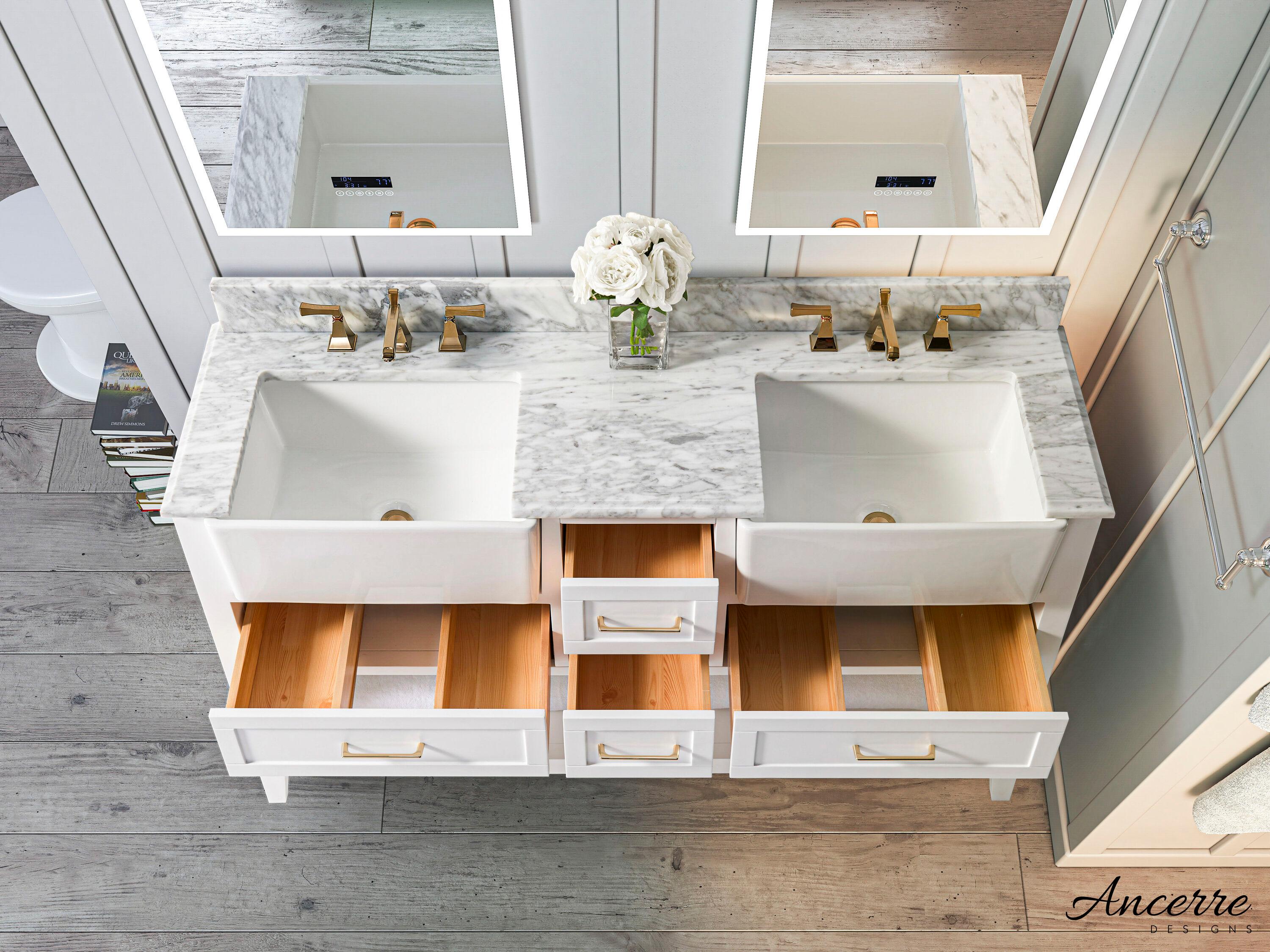 Ancerre Designs Hayley 60" Farmhouse Wood Bathroom Vanity Set in White