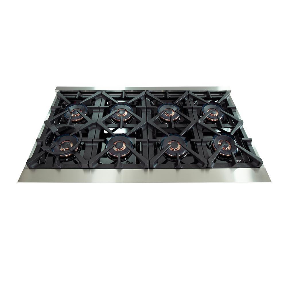 Forno Capriasca 48-inch Dual Fuel Range All Stainless Steel, 8 Brass Burners, 6.58 cu.ft. Double Ovens FFSGS6187-48