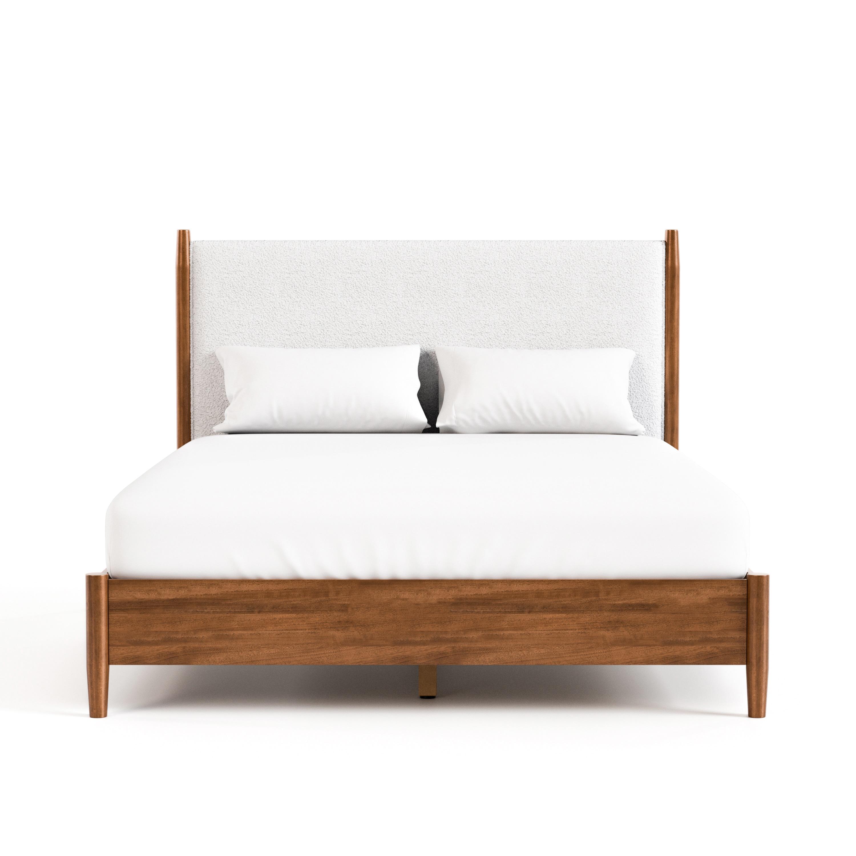 HOMES: Inside + Out 3pc Queen Riverstone Mid-Century Modern Boucle Bedroom Set with 2 Nightstands Walnut