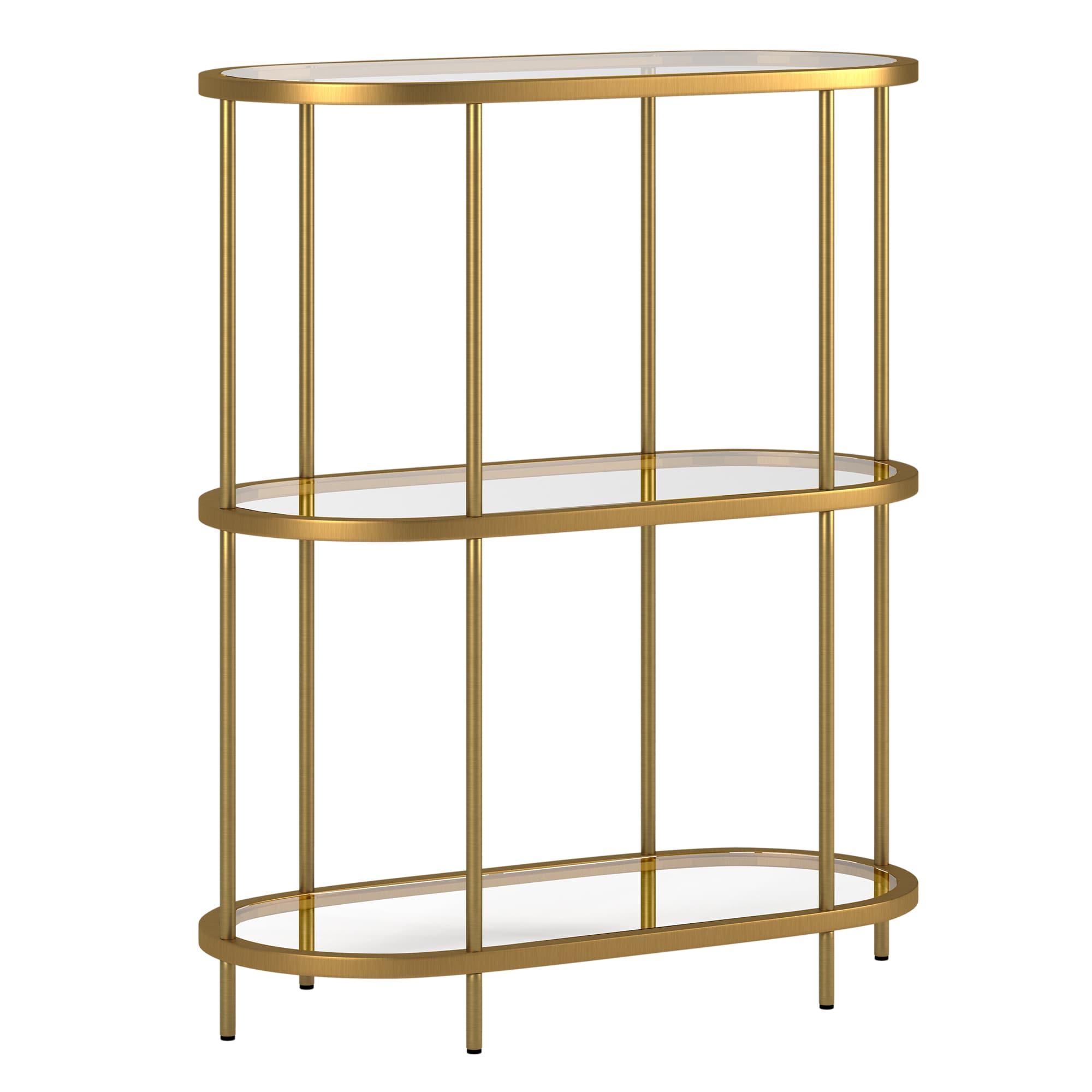 Evelyn&Zoe Leif 30'' Wide Oval Bookcase, Brass