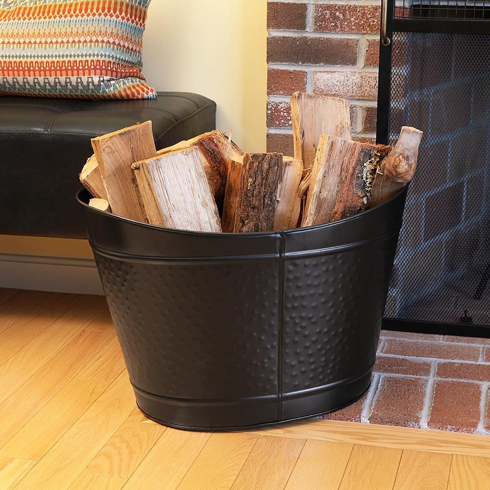 Achla Designs 23" Oval Wood Bin Fireplace Log Holder Black