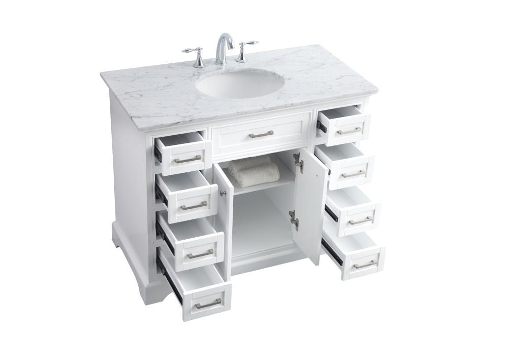 Elegant Decor Americana 42" Single Marble Top Bathroom Vanity in White