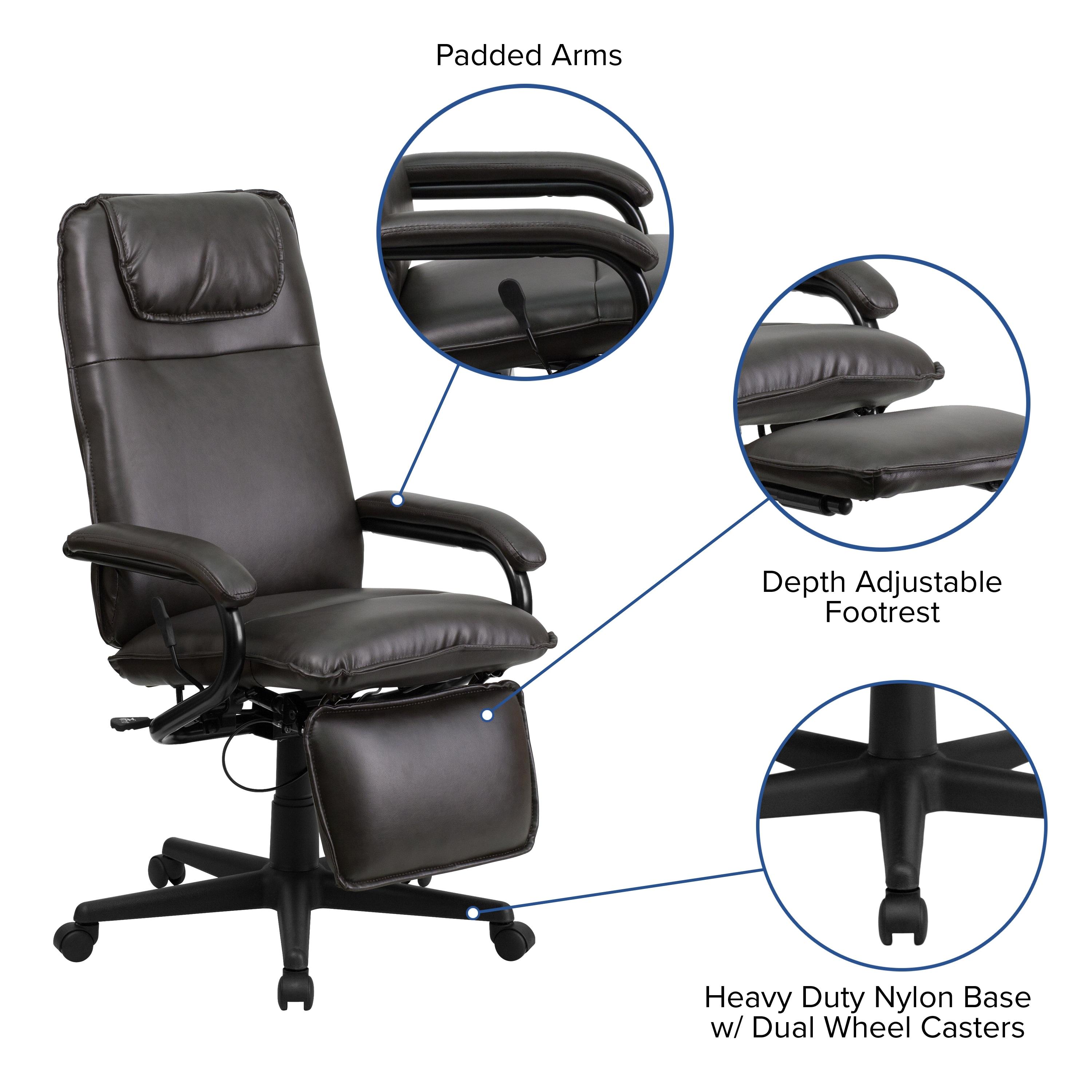 Flash Furniture High Back Brown LeatherSoft Executive Reclining Ergonomic Swivel Office Chair with Arms