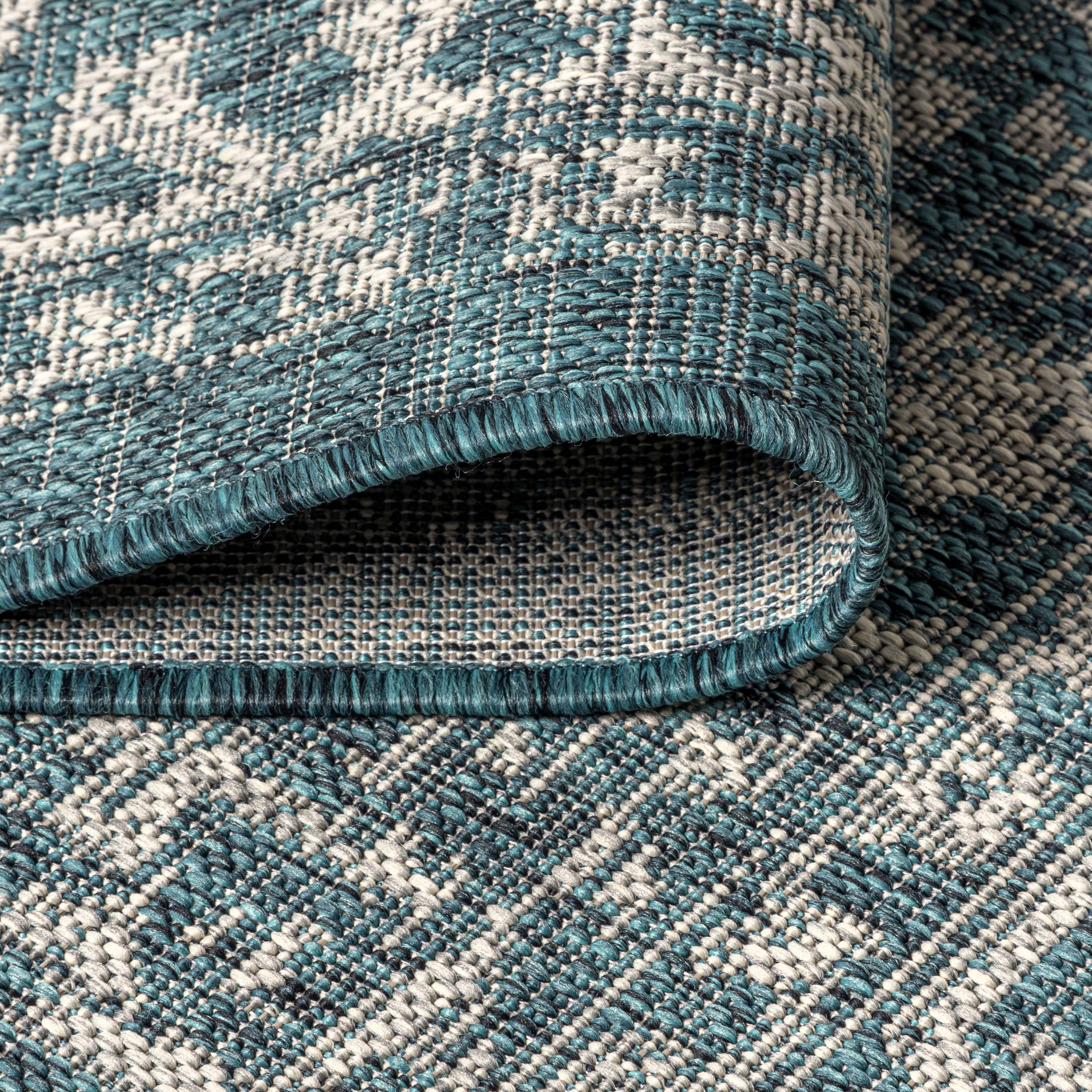 3'x5' Malta Bohemian Medallion Textured Weave Indoor/Outdoor Area Rug, Teal/Gray - JONATHAN Y