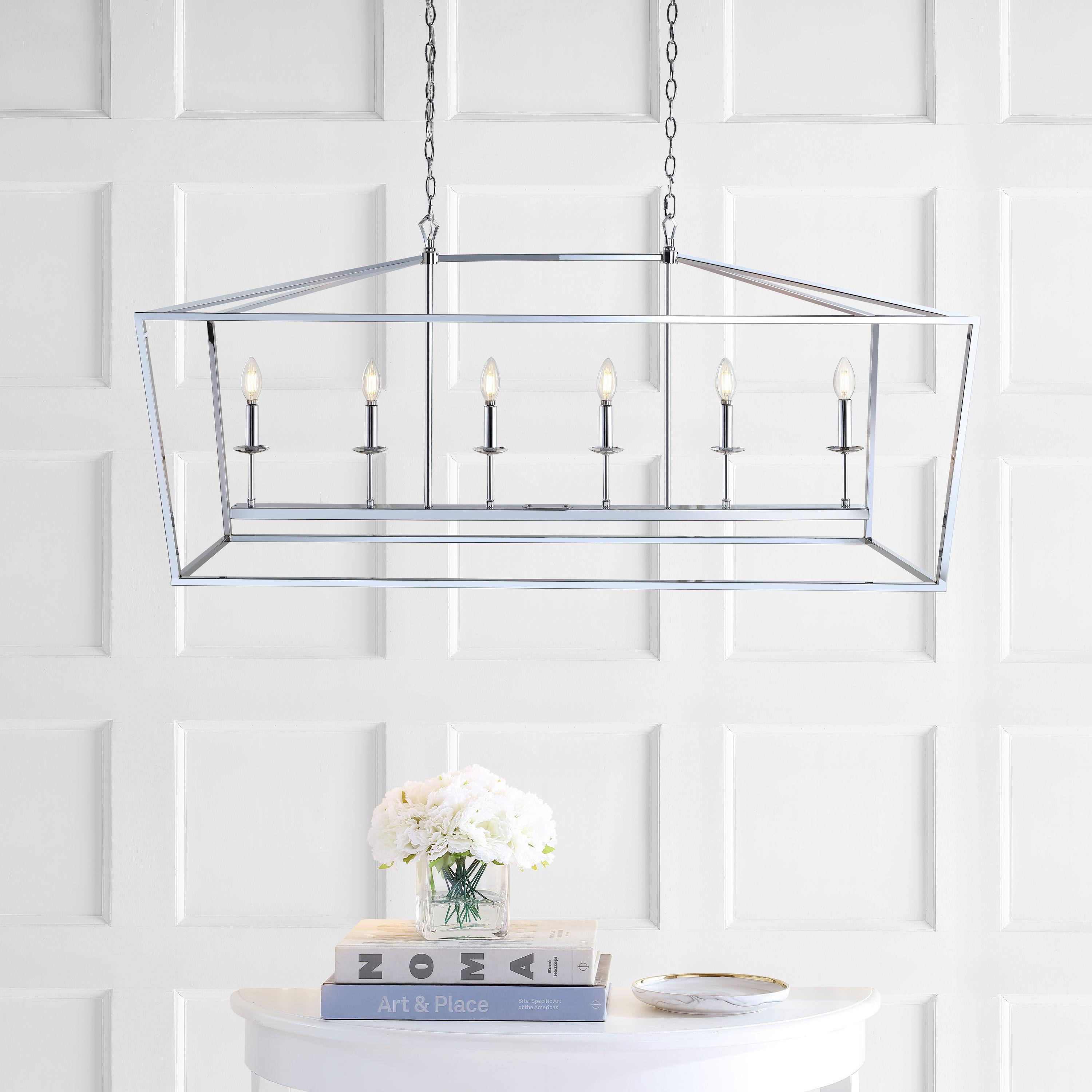 Pagoda 49" Linear 6-Bulb Lantern Metal LED Pendant, Chrome