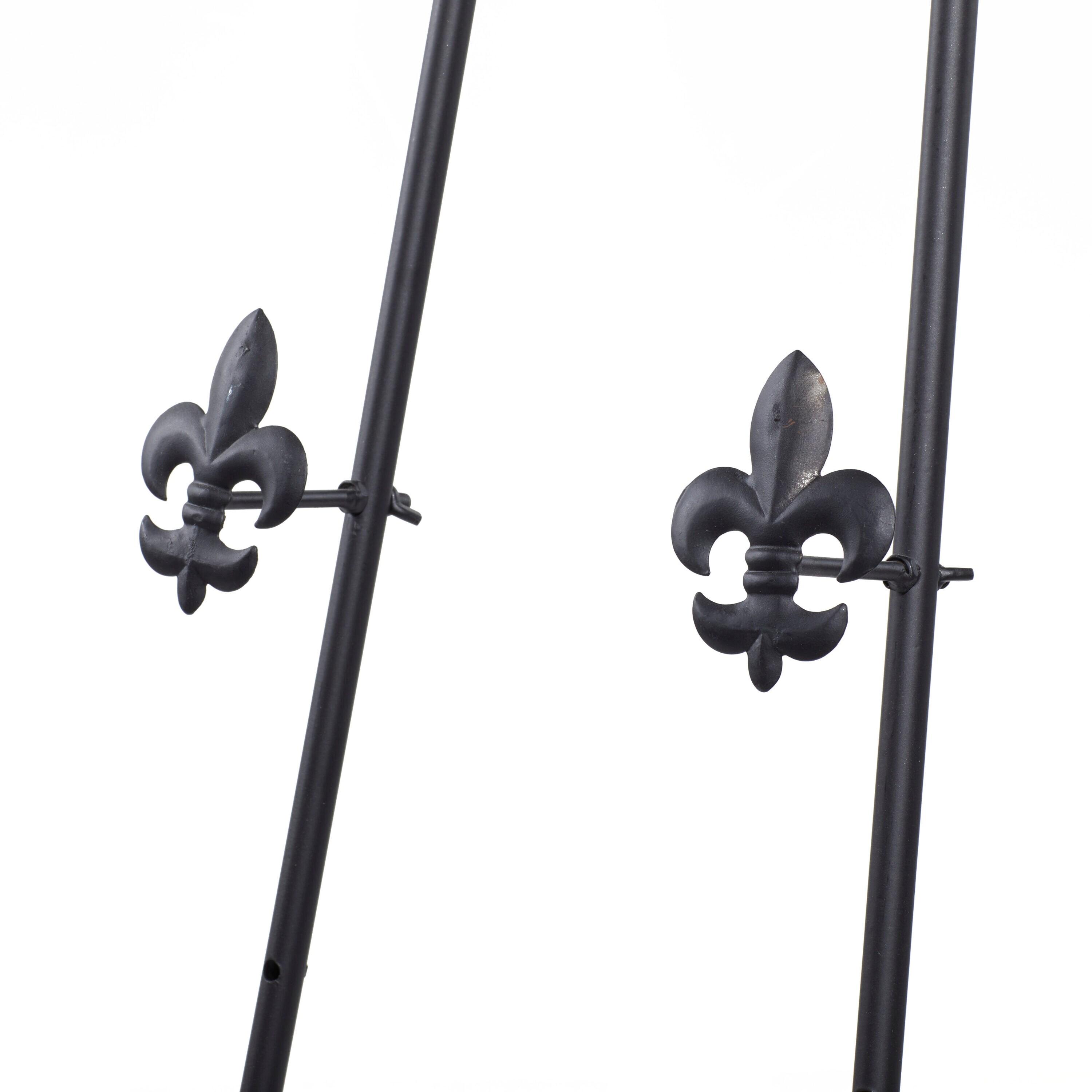 Black Iron Adjustable Floor Easel with Scroll Accents