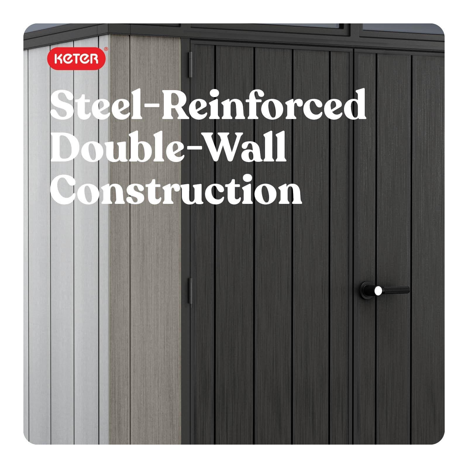 Keter Keter Artisan 9x7 ft. Modern Durable Resin Outdoor Storage Shed With Floor and Double Doors for Garden Patio Furniture and Tools, Grey