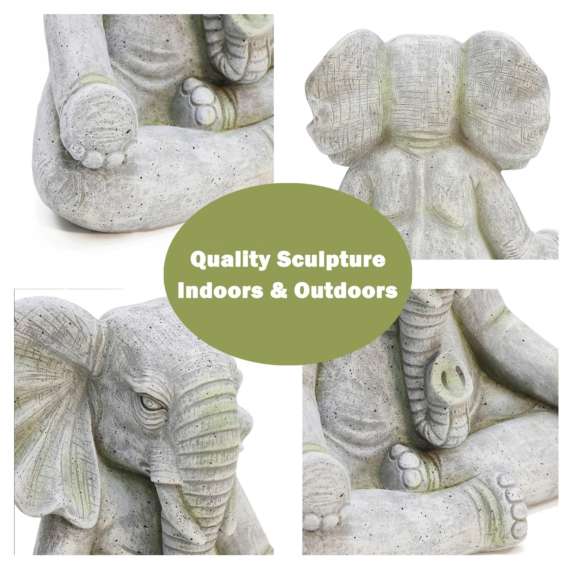 LuxenHome 16.93" LuxenHome Gray MgO Meditating Elephant Statue