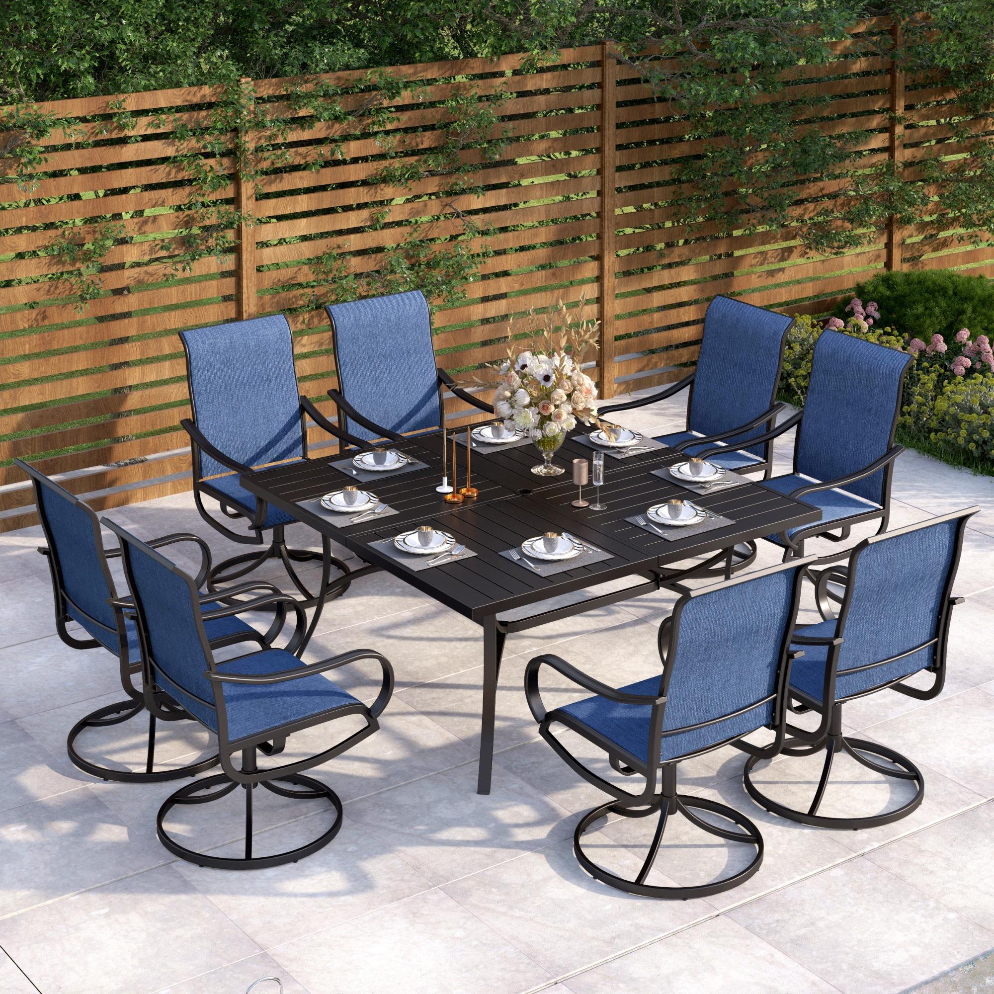 QSHIMY Patio Dining Chair Set of 2 Outdoor Swivel Dining Chairs High Back Armchairs,All Weather Outdoor Chair with Textilene Mesh Fabric & Black Metal Frame for Outdoor Lawn Garden Poolside (Blue)