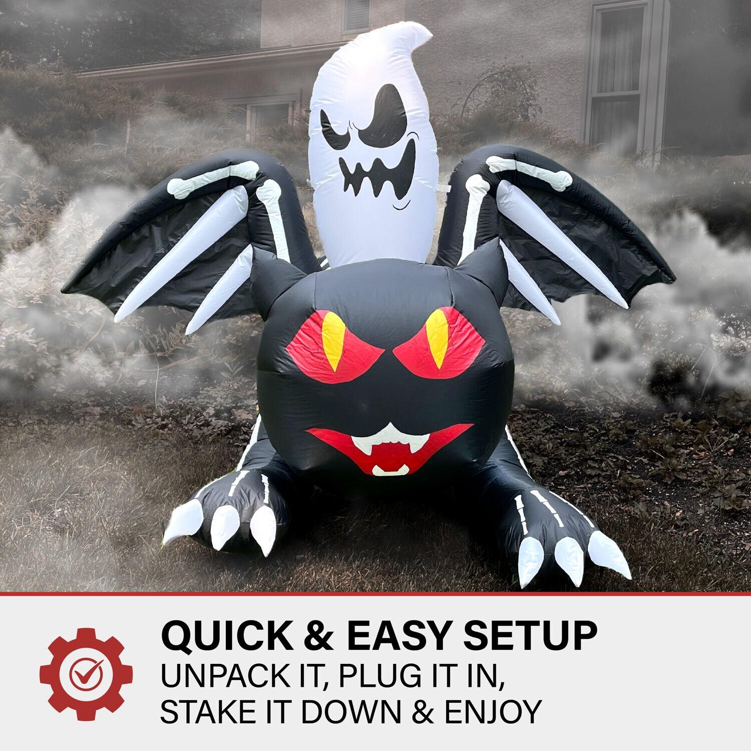 Haunted Hill Farm Inflatable Black Cat with Ghost, 5-ft.