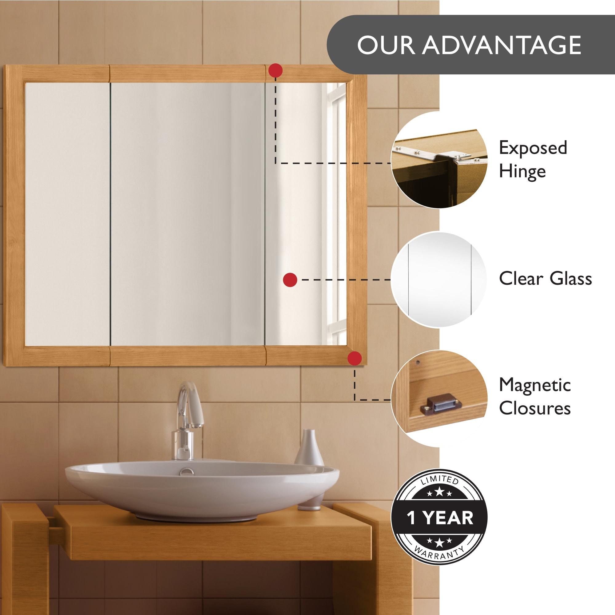 Design House 36" Tri-View Wall Mount Bathroom Medicine Cabinet, Nutmeg Oak