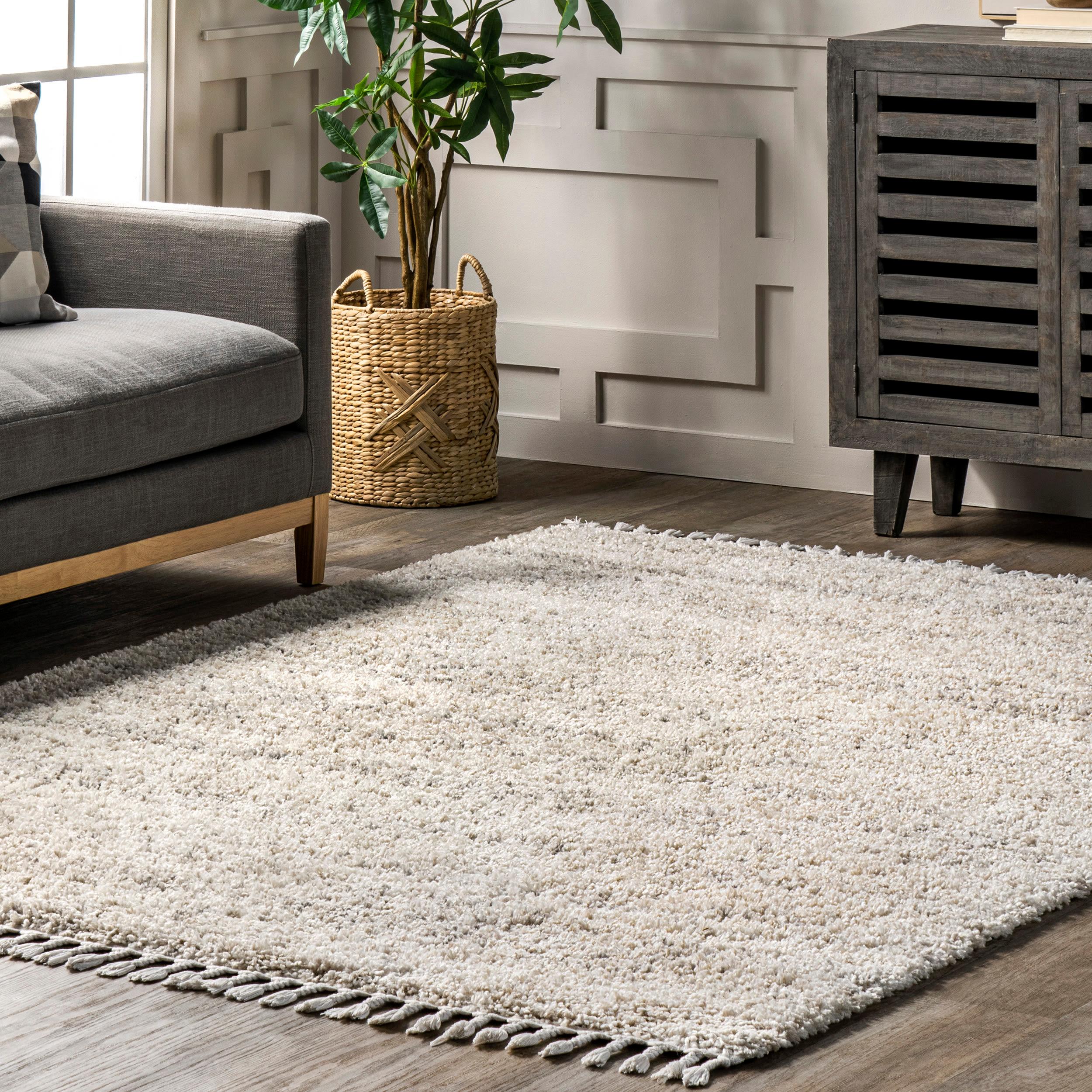 Nuloom Brooke Solid 7x9 Shag Indoor Area Rug for Living Room Bedroom Dining Room Nursery, Ivory