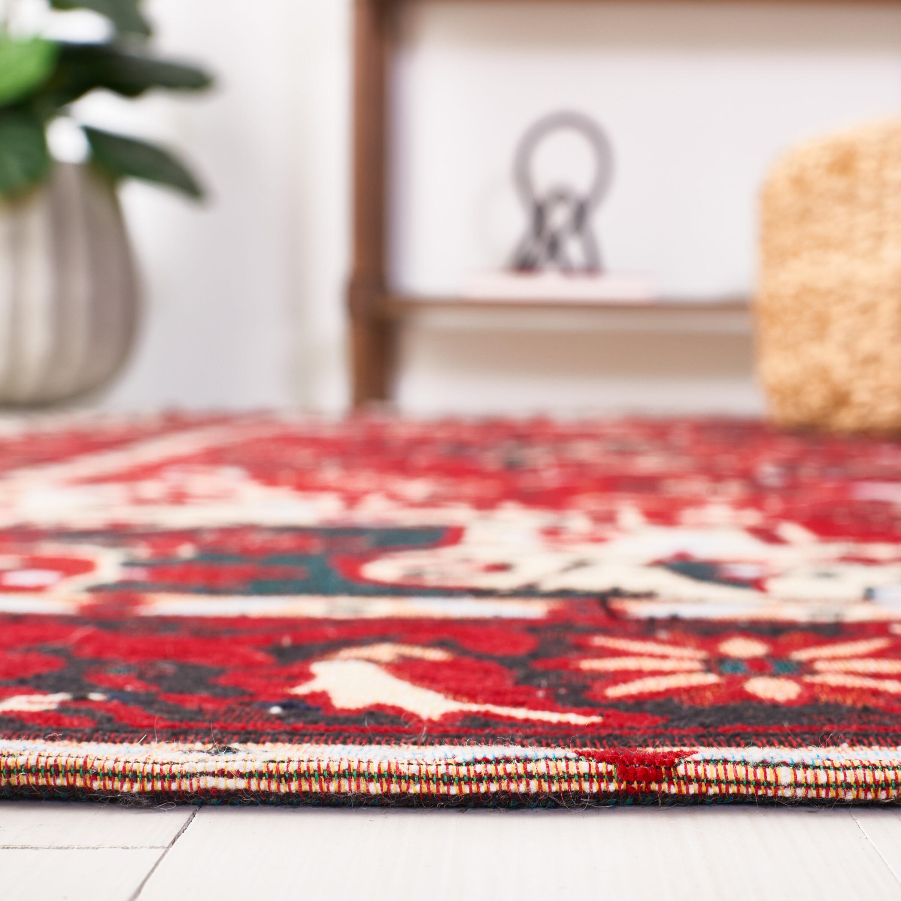 Easy Care ECR105 Power Loomed Machine Washable Area Rug - Red/Black - 4'x6' - Safavieh.