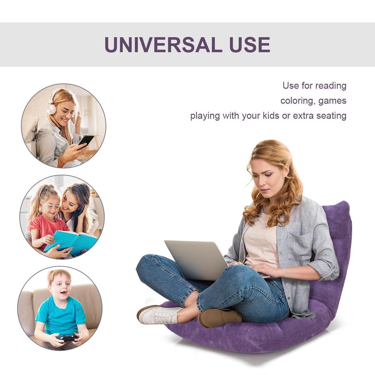 Finihen Adjustable 14-position Cushioned Floor Chair, Folding Lazy Sofa Chair for Living Room, Bedroom, for Gaming, Reading, Purple